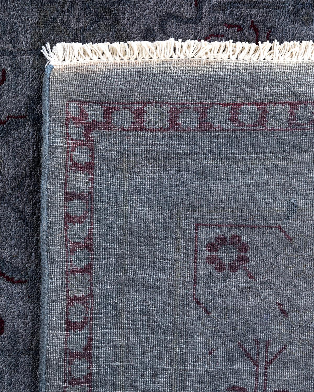 Contemporary Overdyed Hand Knotted Wool Gray Area Rug For Sale 1