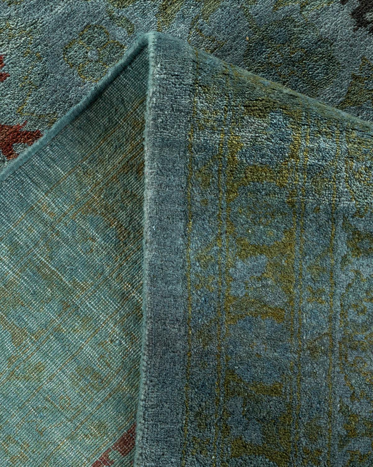 Contemporary Overdyed Hand Knotted Wool Gray Area Rug For Sale 2