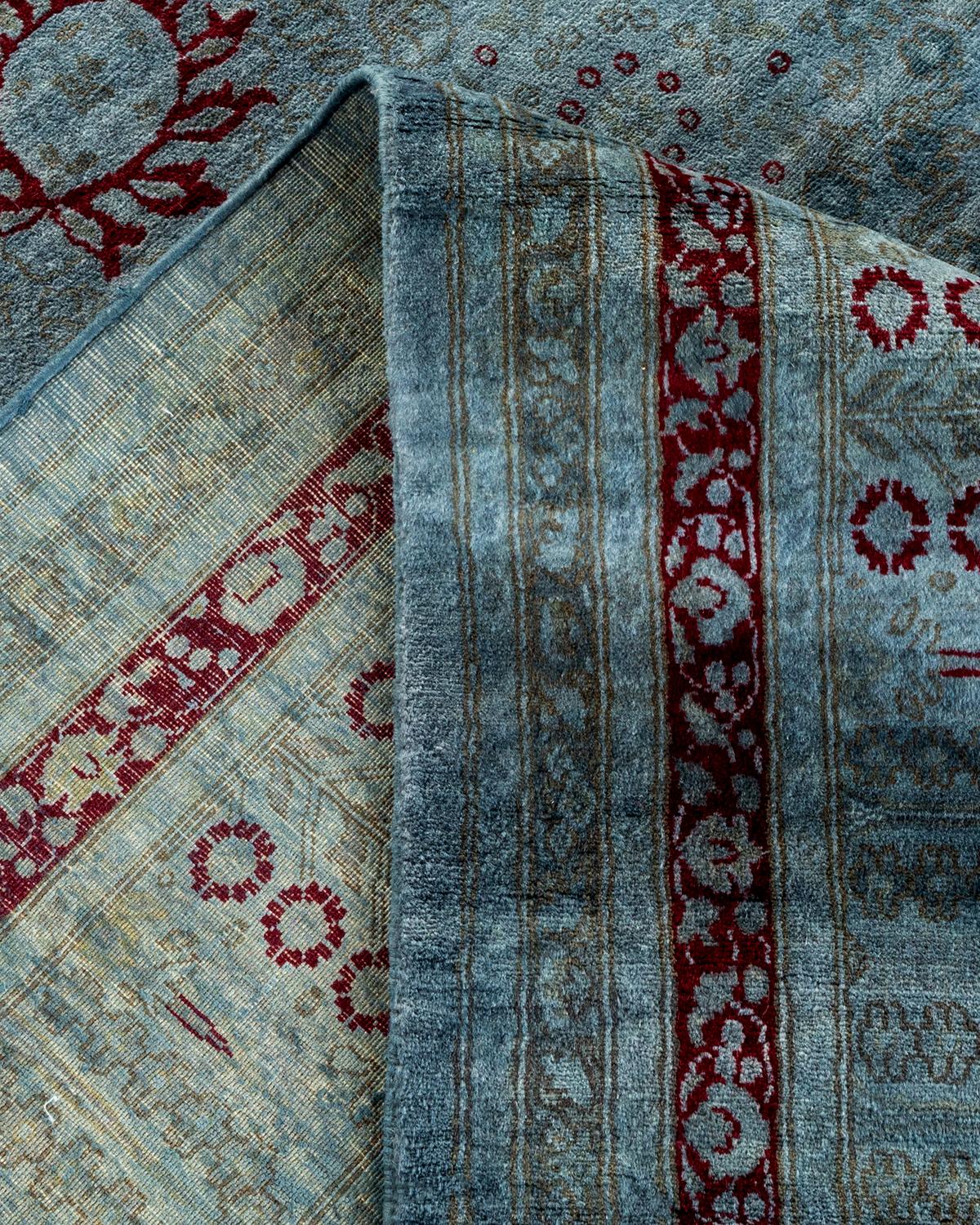 Contemporary Overdyed Hand Knotted Wool Gray Area Rug For Sale 2