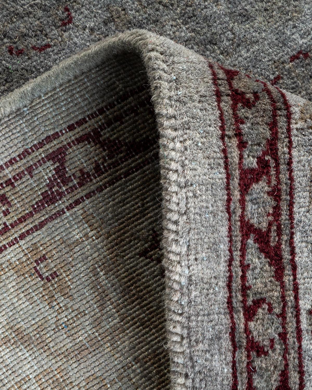 Contemporary Overdyed Hand Knotted Wool Gray Area Rug For Sale 2
