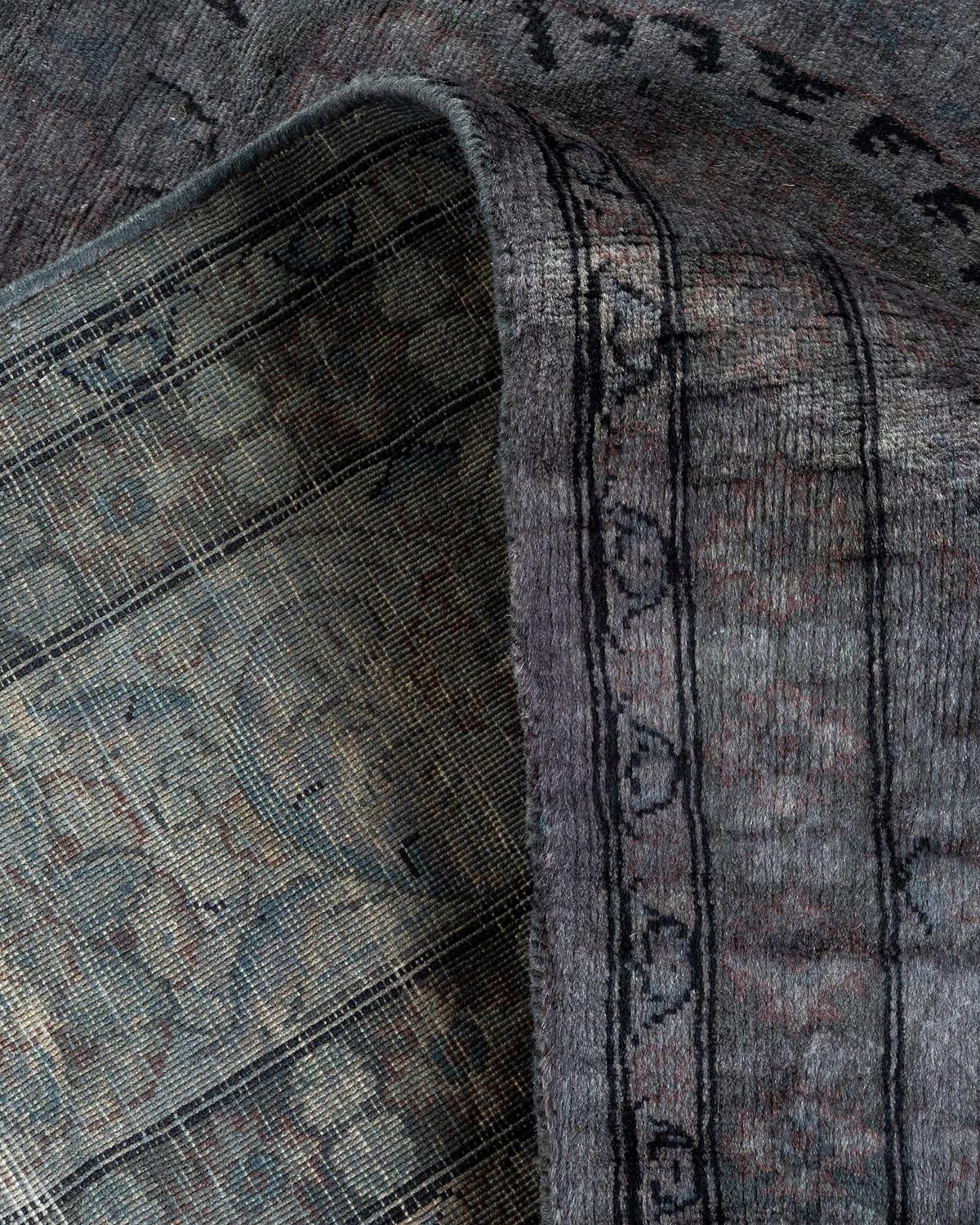Contemporary Overdyed Hand Knotted Wool Gray Area Rug For Sale 2