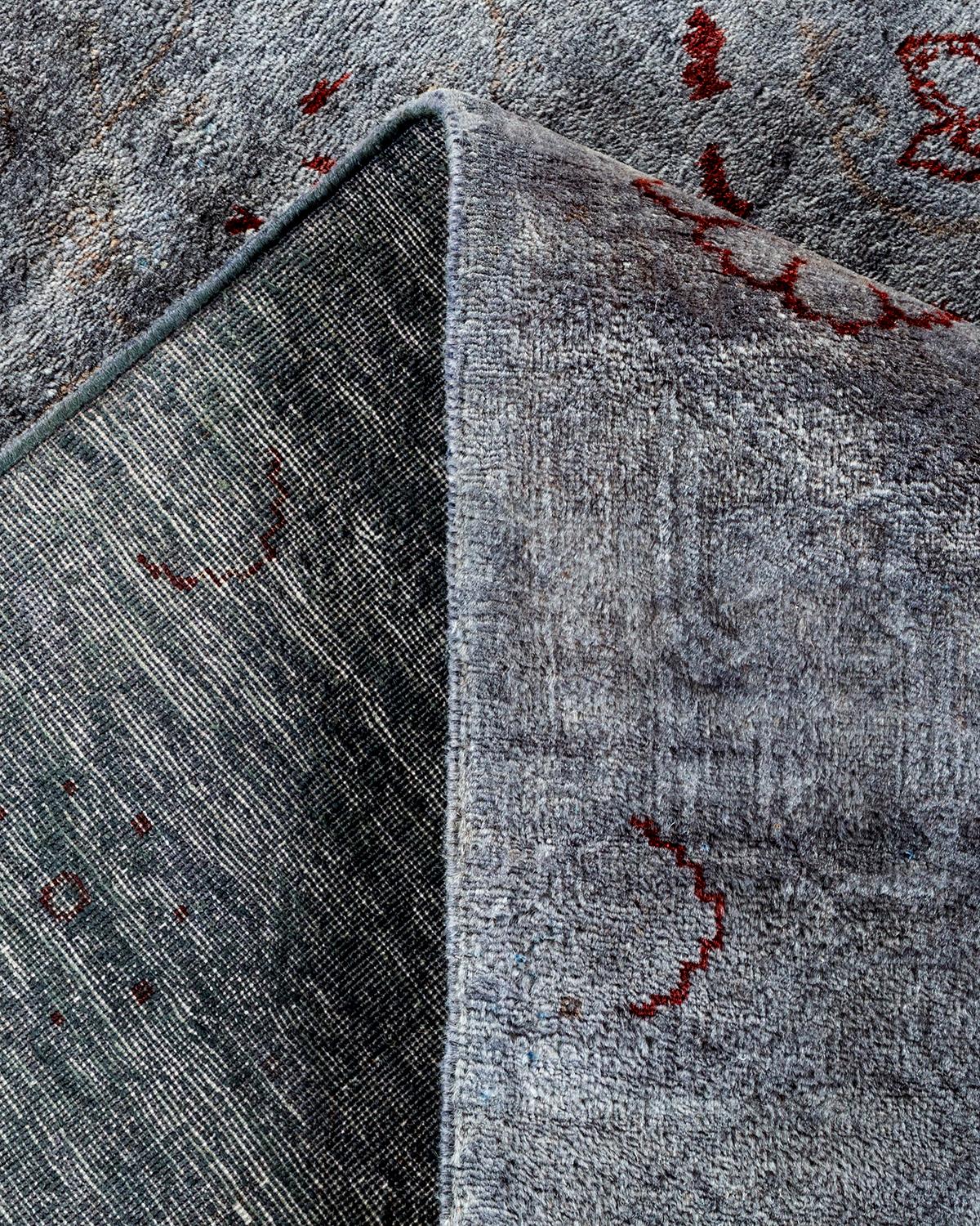 Contemporary Overdyed Hand Knotted Wool Gray Area Rug For Sale 2