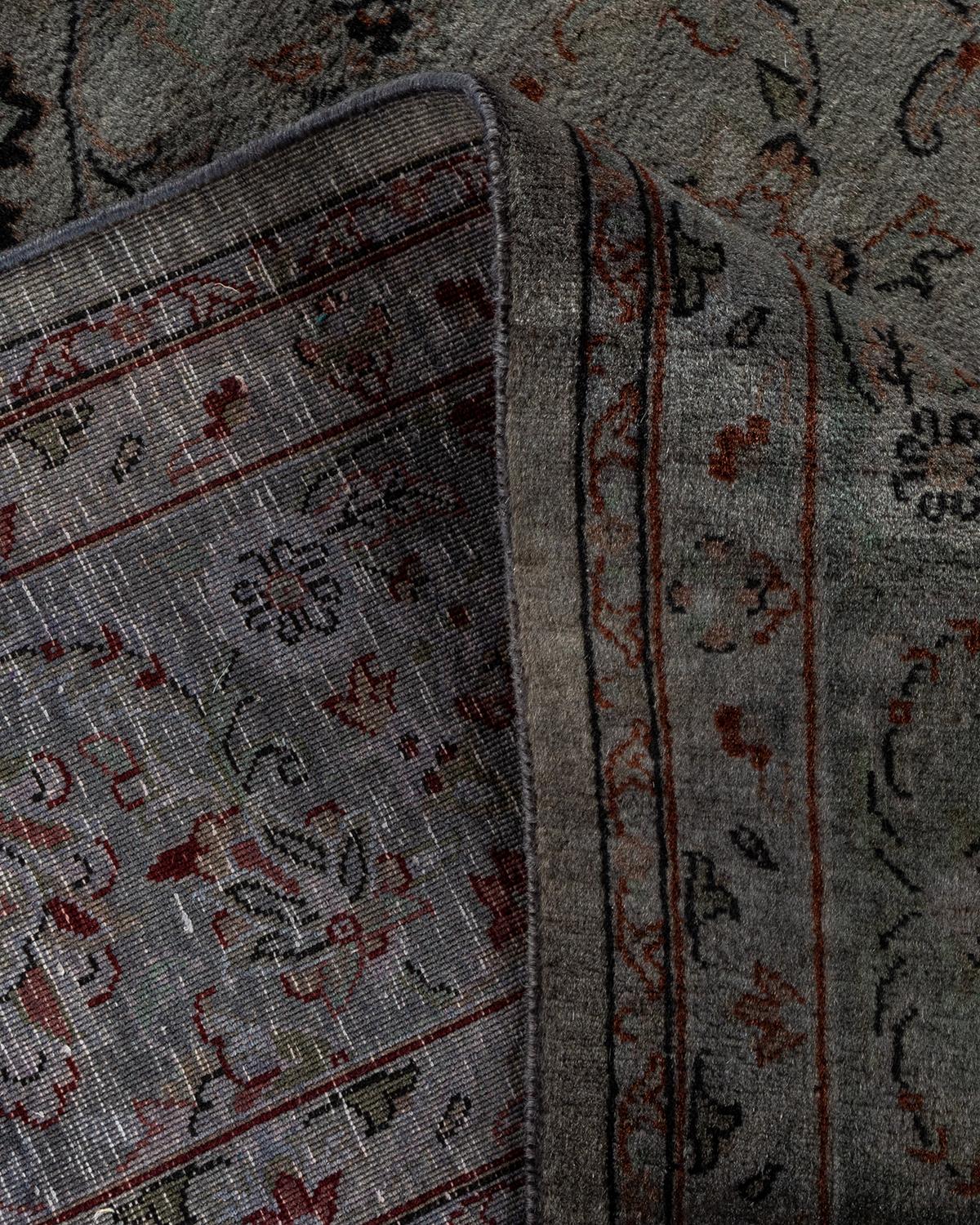 Contemporary Overdyed Hand Knotted Wool Gray Area Rug For Sale 2