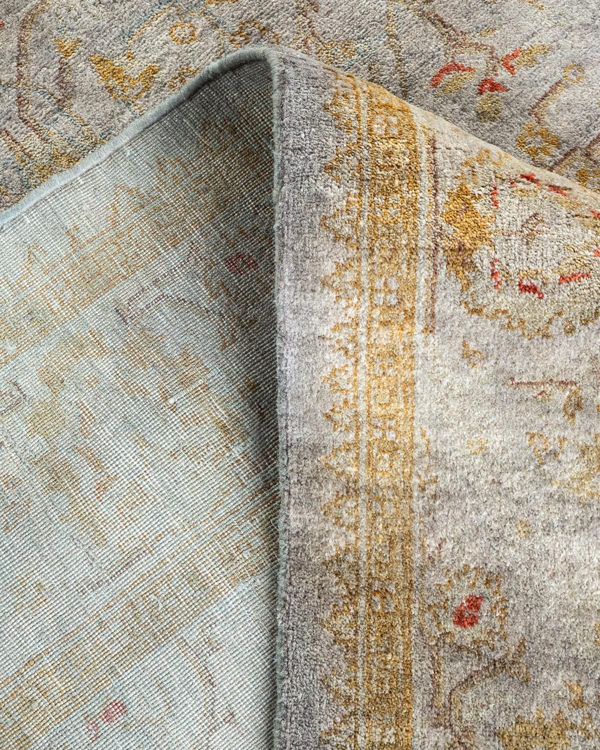 Contemporary Overdyed Hand Knotted Wool Gray Area Rug For Sale 2