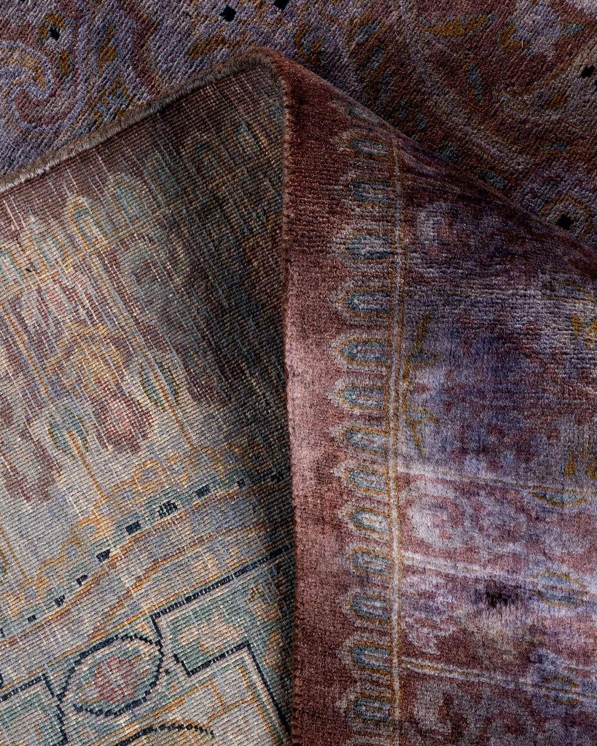 Contemporary Overdyed Hand Knotted Wool Gray Area Rug For Sale 2