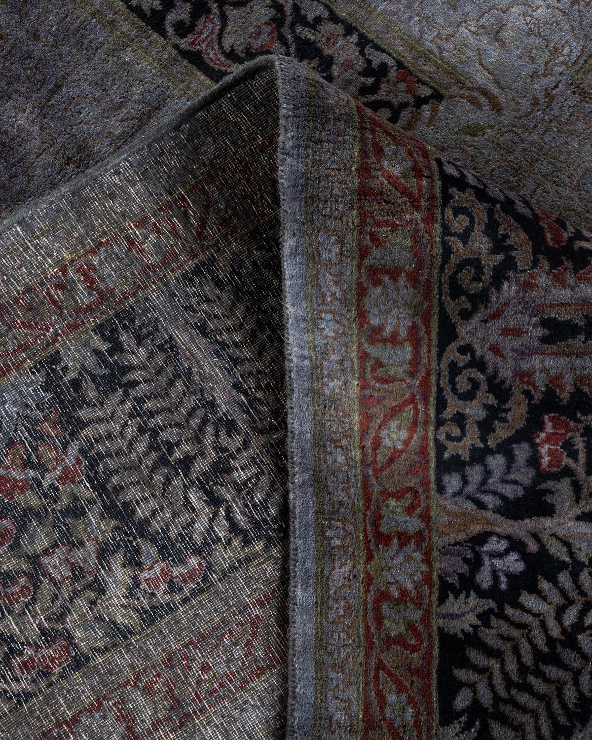 Contemporary Overdyed Hand Knotted Wool Gray Area Rug For Sale 2