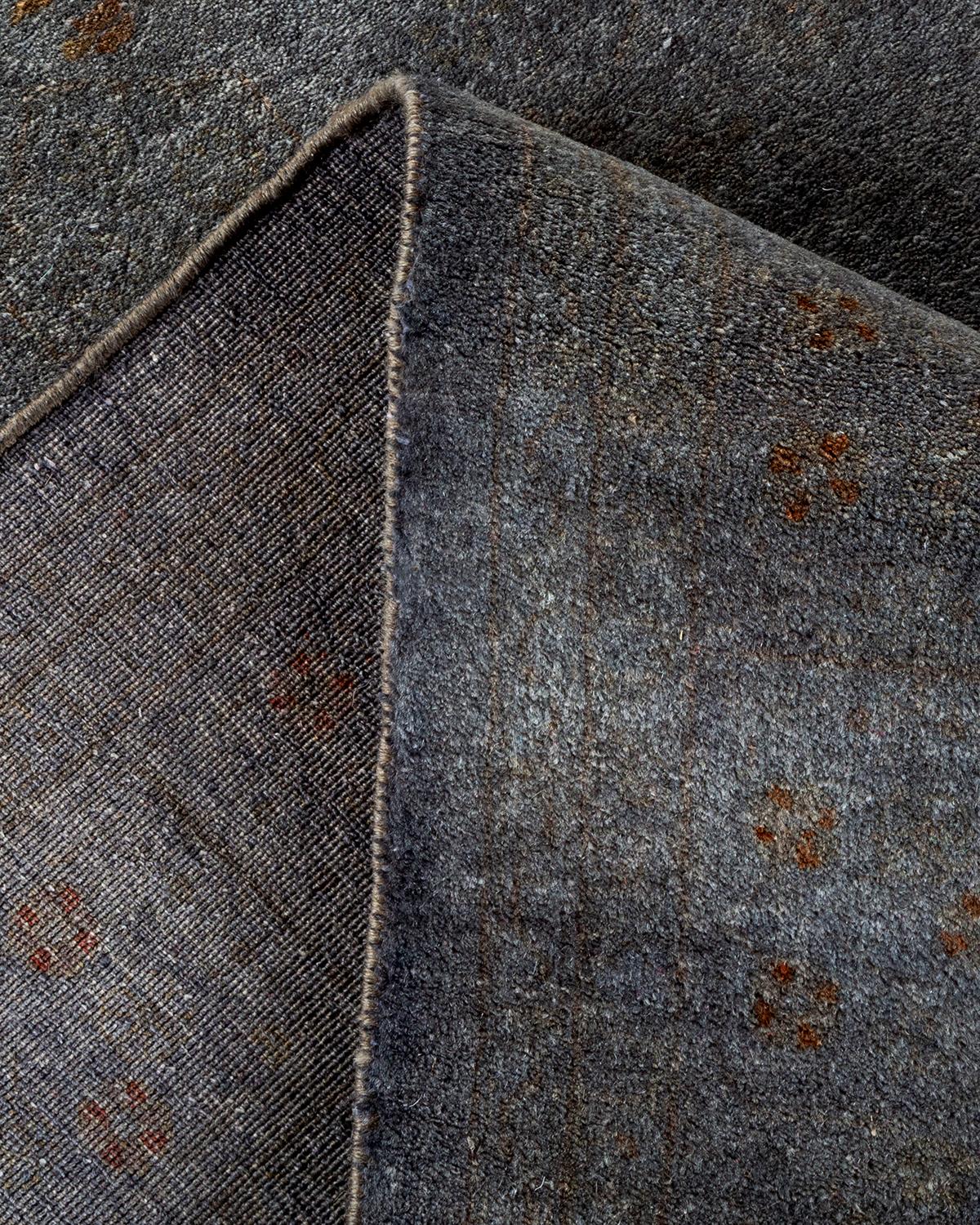 Contemporary Overdyed Hand Knotted Wool Gray Area Rug For Sale 2