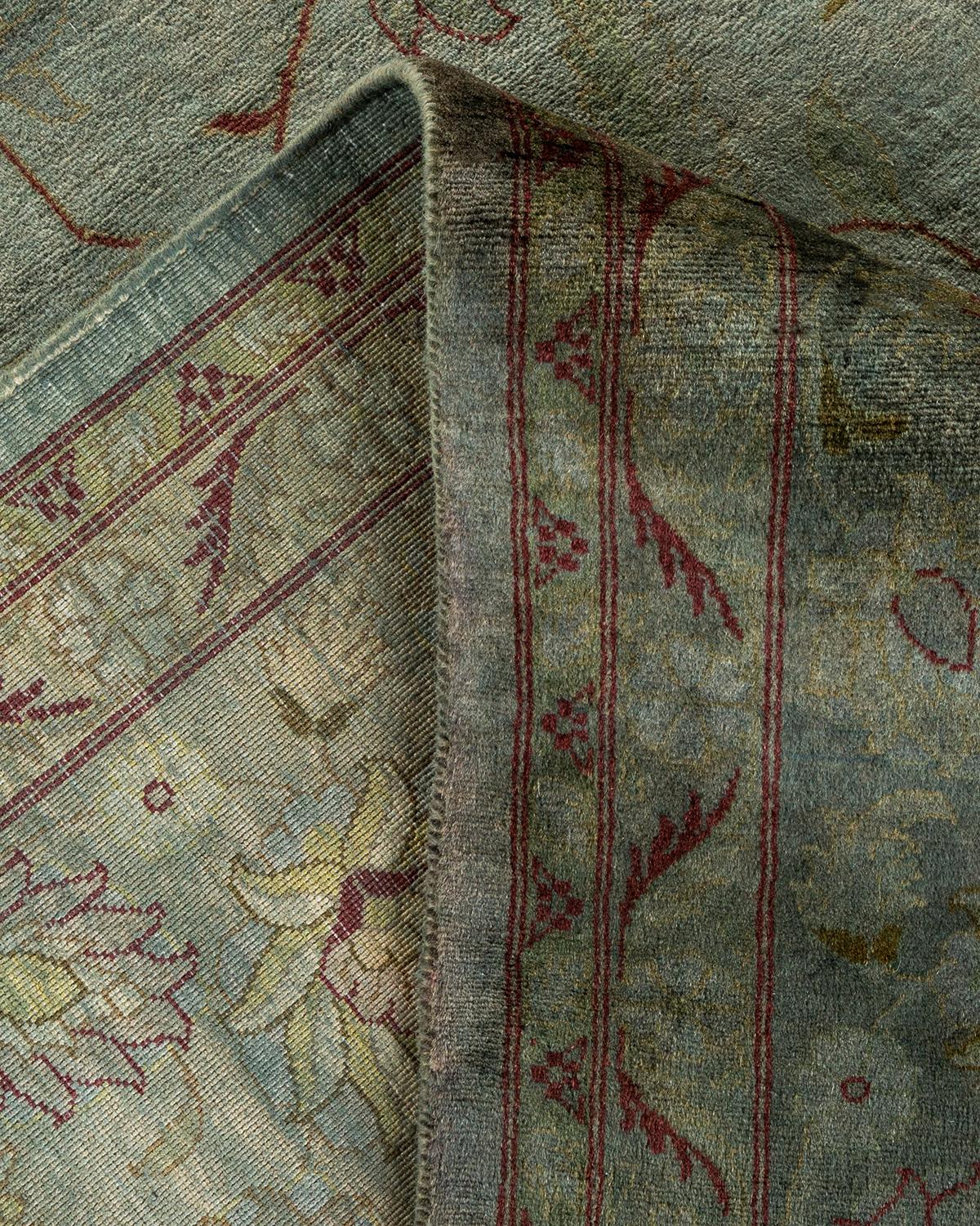 Contemporary Overdyed Hand Knotted Wool Gray Area Rug For Sale 2
