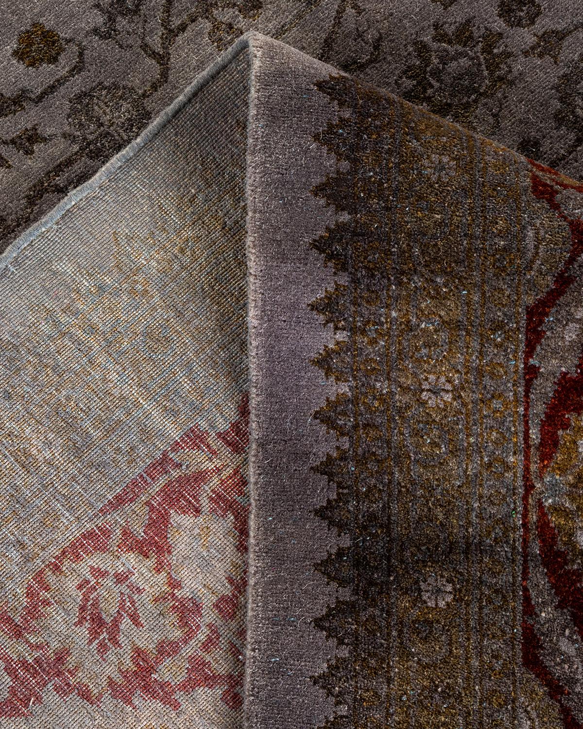 Contemporary Overdyed Hand Knotted Wool Gray Area Rug For Sale 2