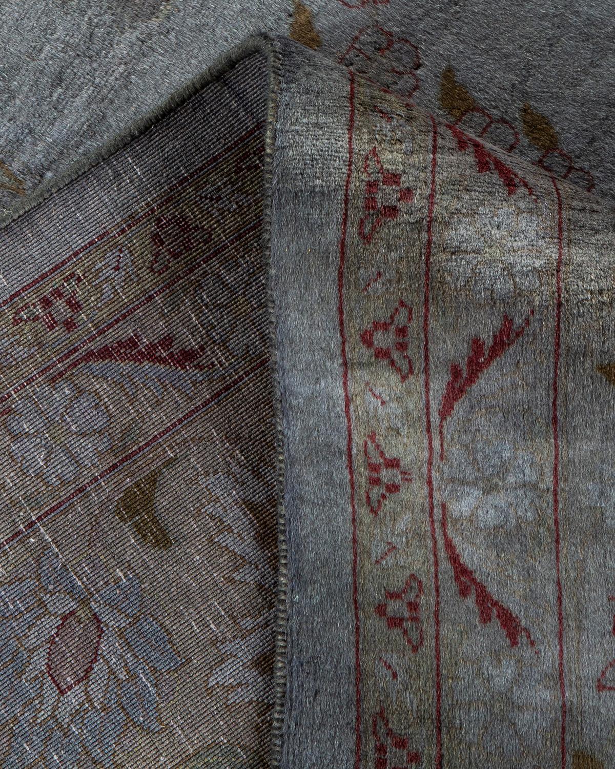 Contemporary Overdyed Hand Knotted Wool Gray Area Rug For Sale 2