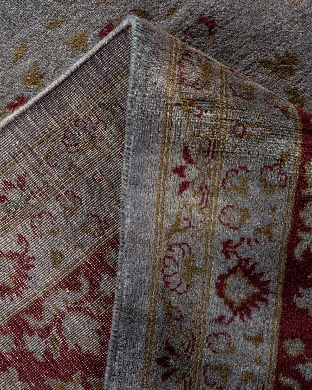 Contemporary Overdyed Hand Knotted Wool Gray Area Rug For Sale 2