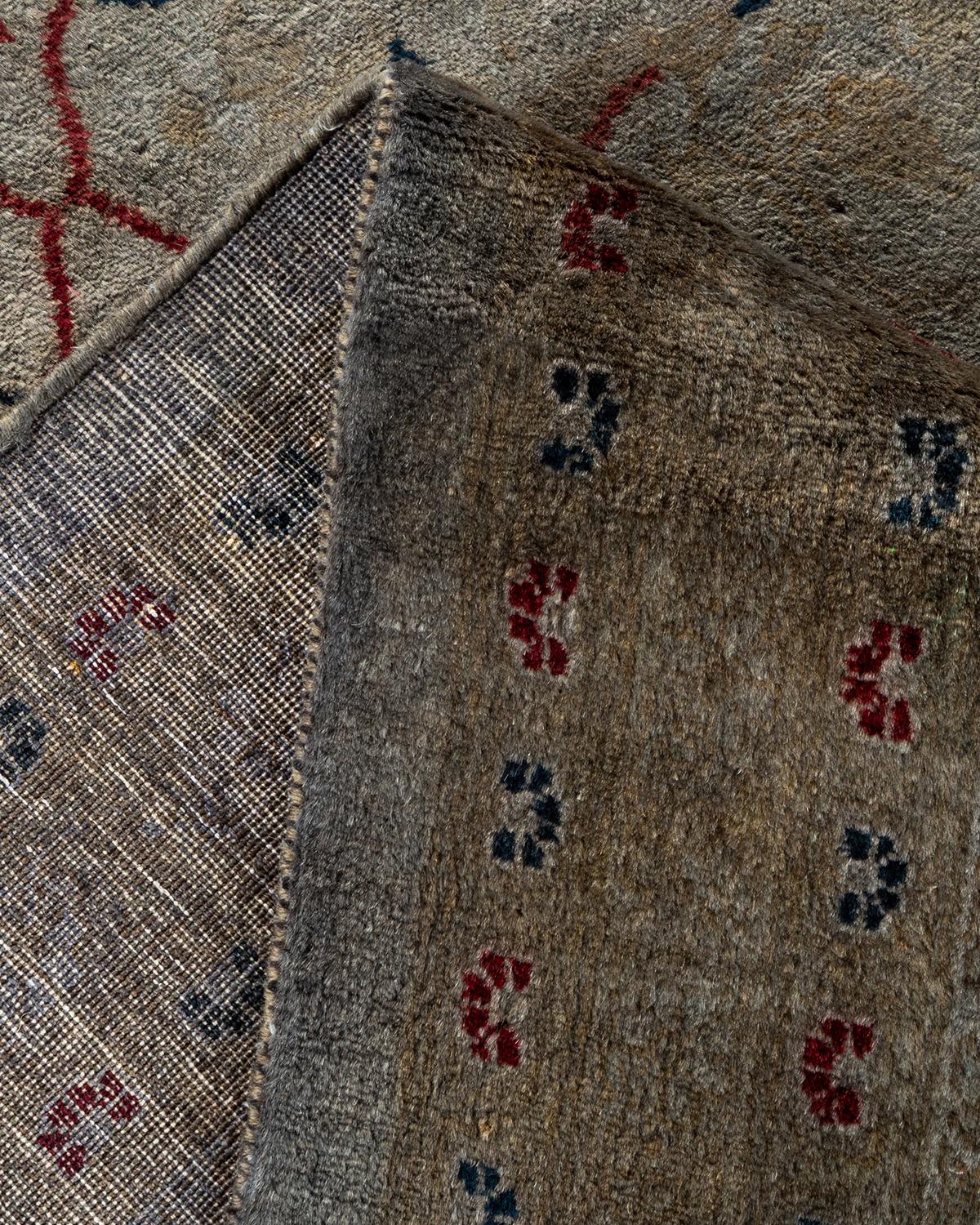 Contemporary Overdyed Hand Knotted Wool Gray Area Rug For Sale 2
