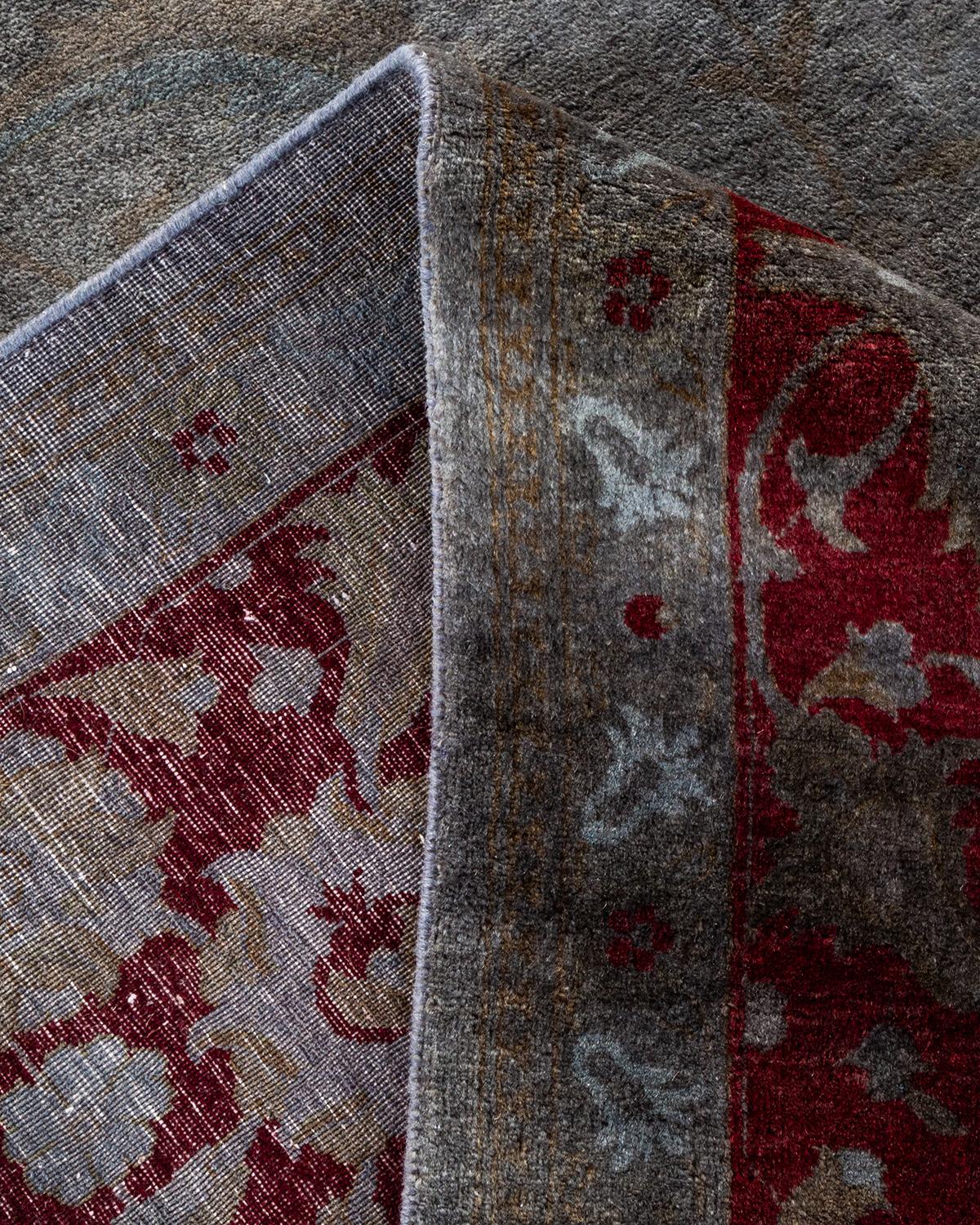 Contemporary Overdyed Hand Knotted Wool Gray Area Rug For Sale 2
