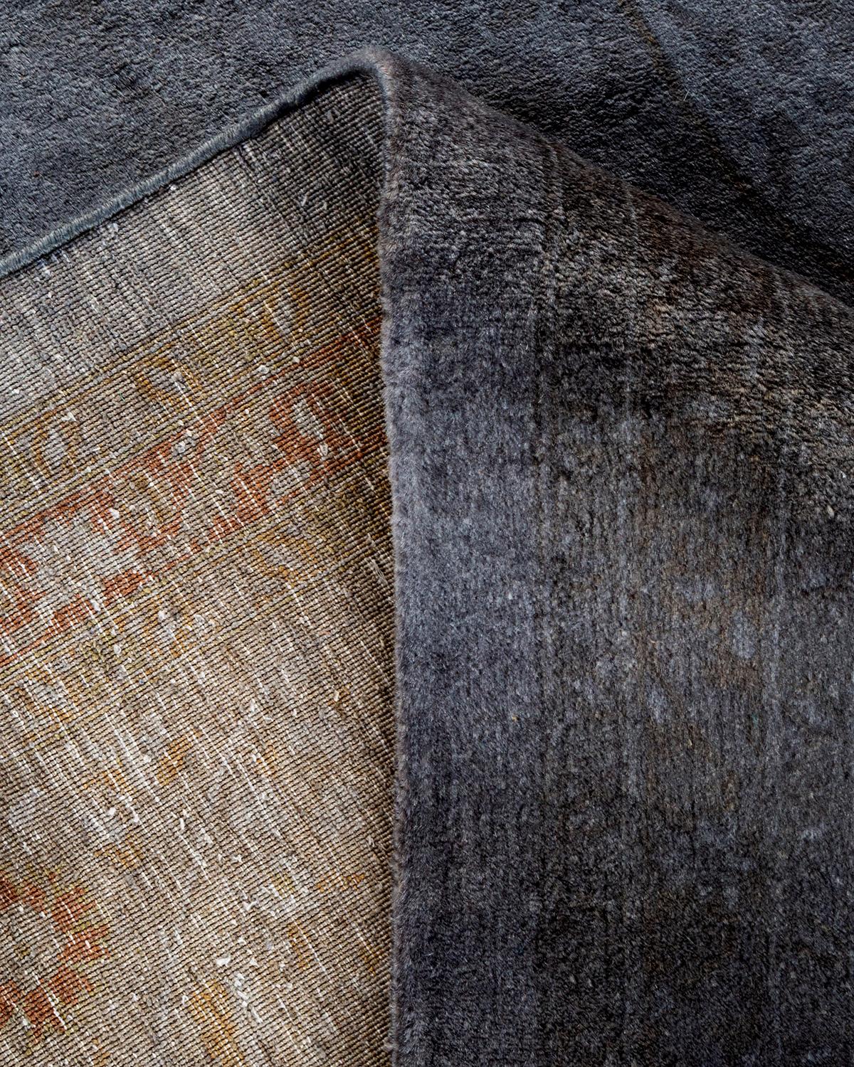 Contemporary Overdyed Hand Knotted Wool Gray Area Rug For Sale 2