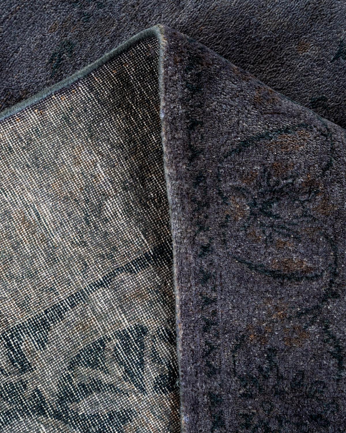 Contemporary Overdyed Hand Knotted Wool Gray Area Rug For Sale 2