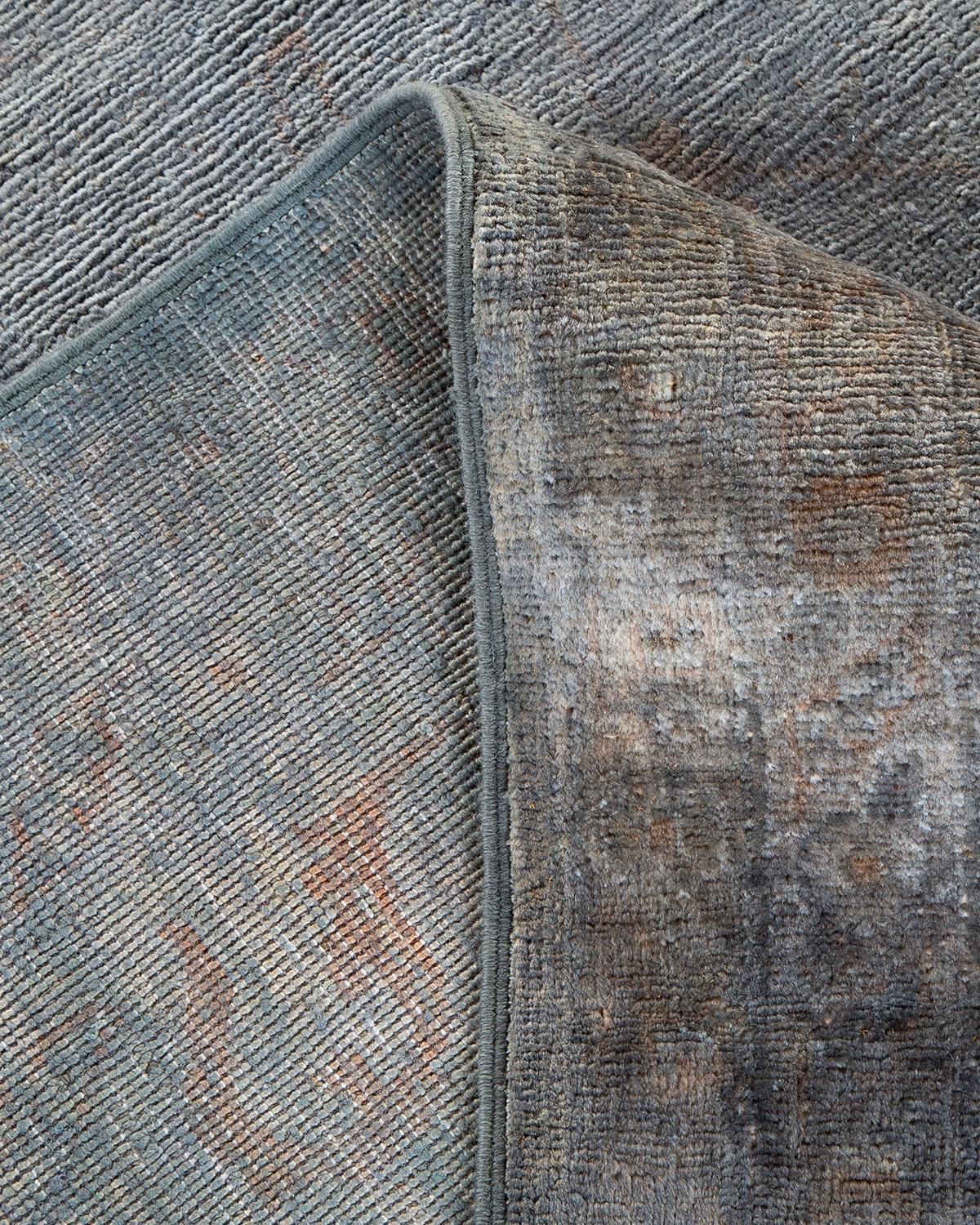 Contemporary Overdyed Hand Knotted Wool Gray Area Rug For Sale 2