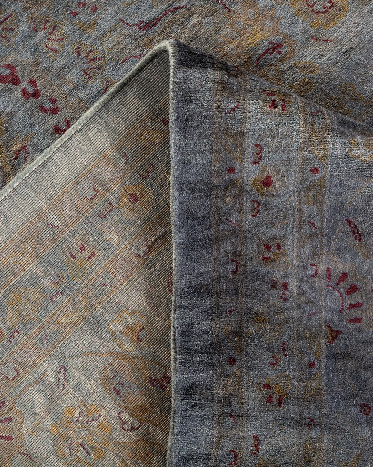Contemporary Overdyed Hand Knotted Wool Gray Area Rug (Wolle) im Angebot