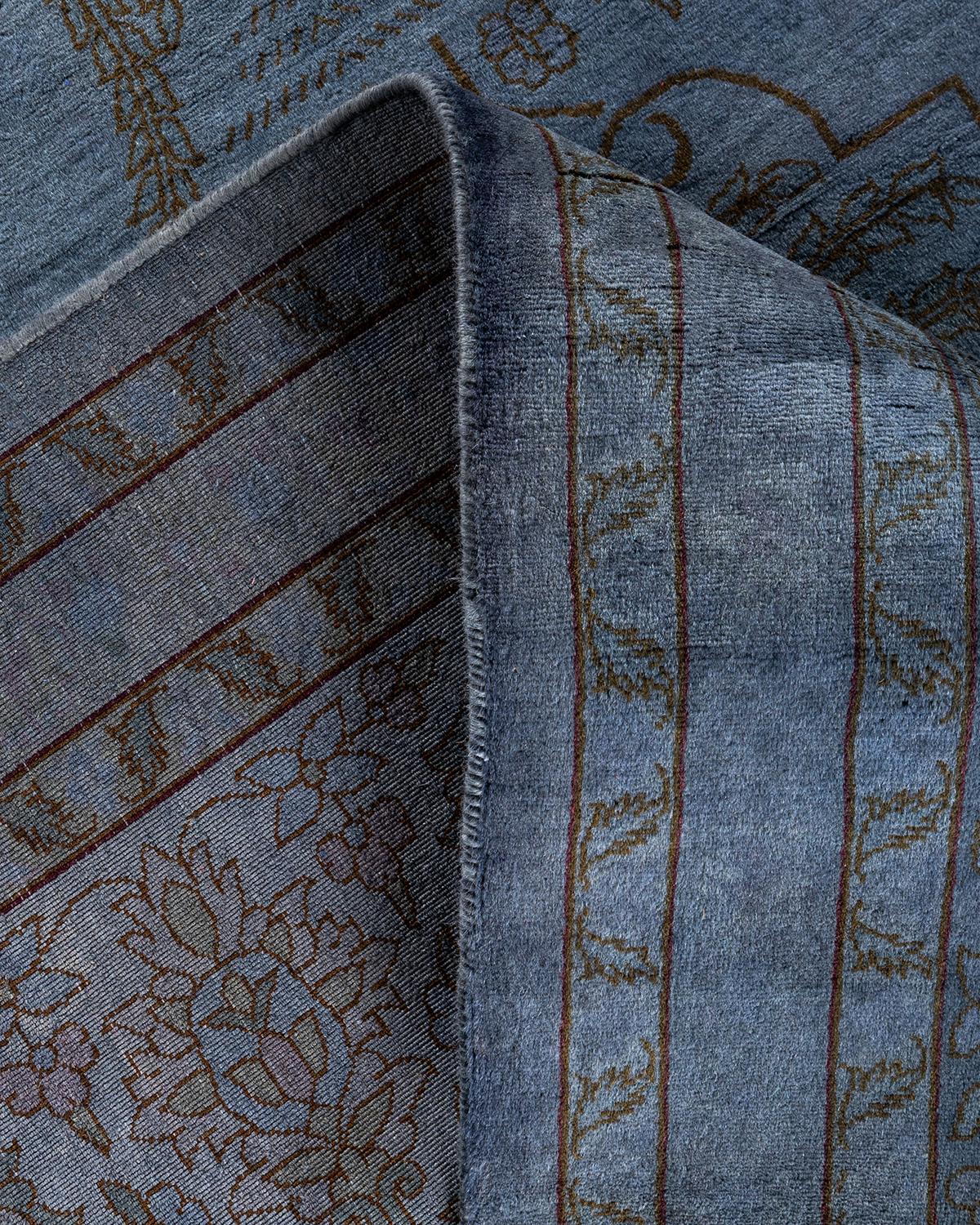 Contemporary Overdyed Hand Knotted Wool Gray Area Rug For Sale 2