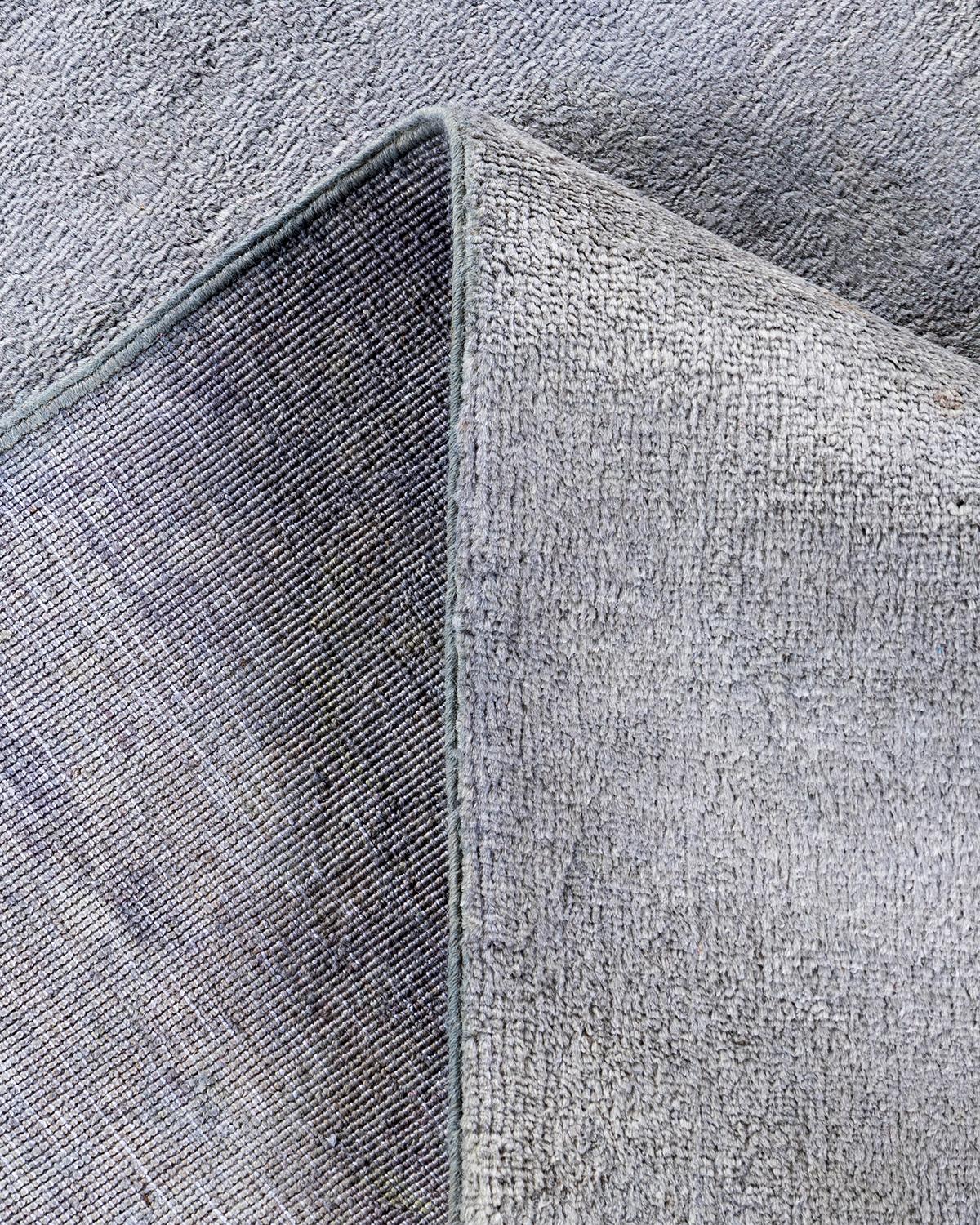 Contemporary Overdyed Hand Knotted Wool Gray Area Rug For Sale 2