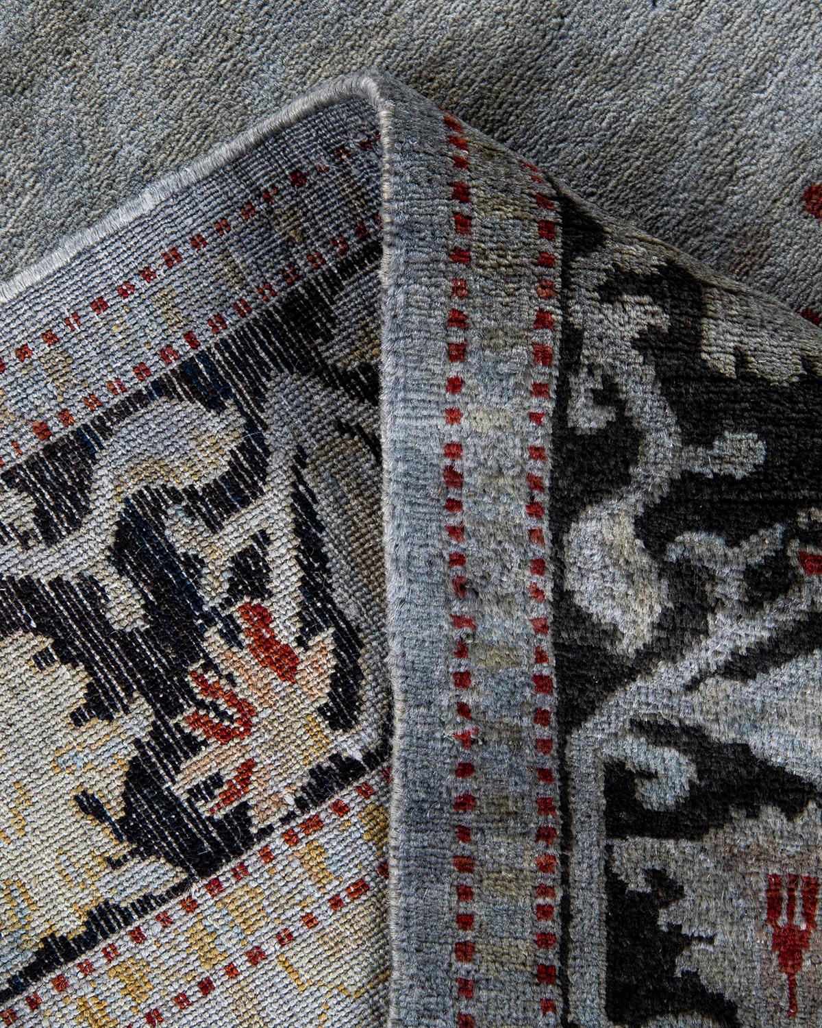 Contemporary Overdyed Hand Knotted Wool Gray Area Rug (Wolle) im Angebot