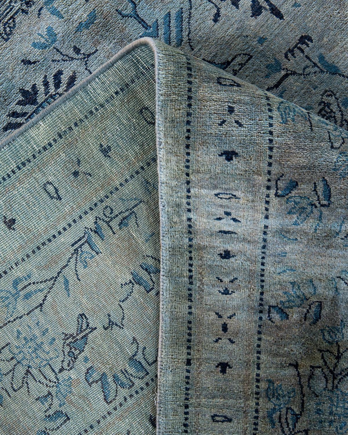 Contemporary Overdyed Hand Knotted Wool Gray Area Rug For Sale 2