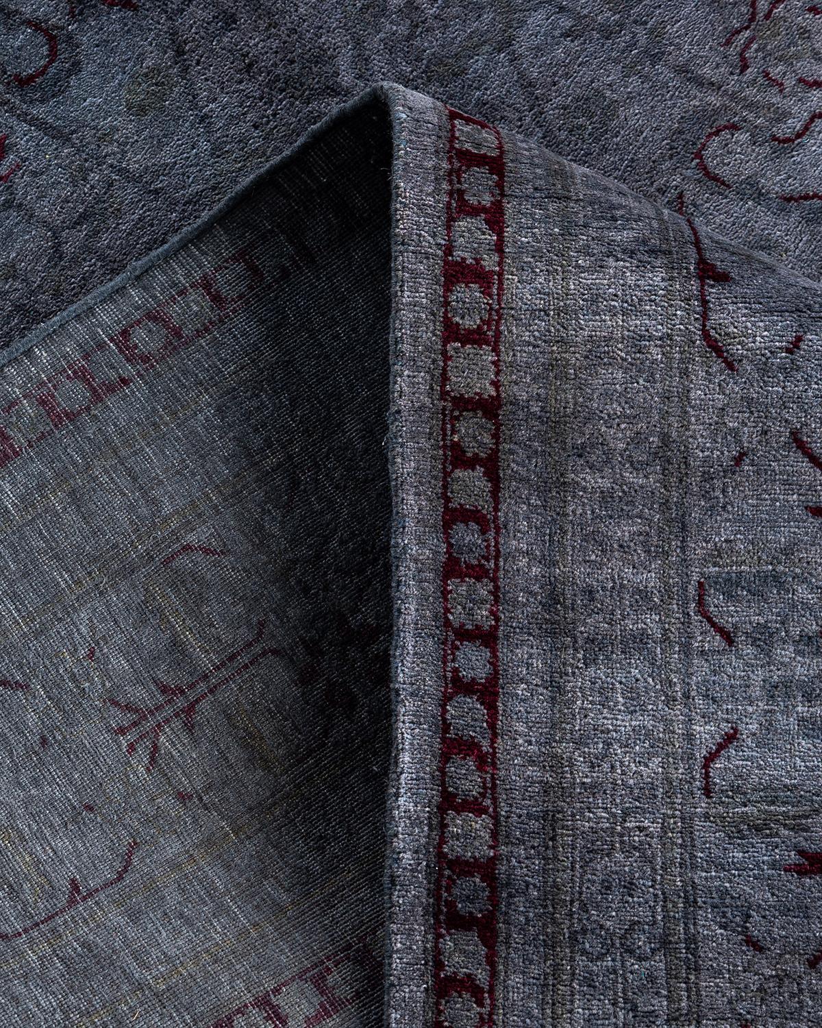 Contemporary Overdyed Hand Knotted Wool Gray Area Rug For Sale 2