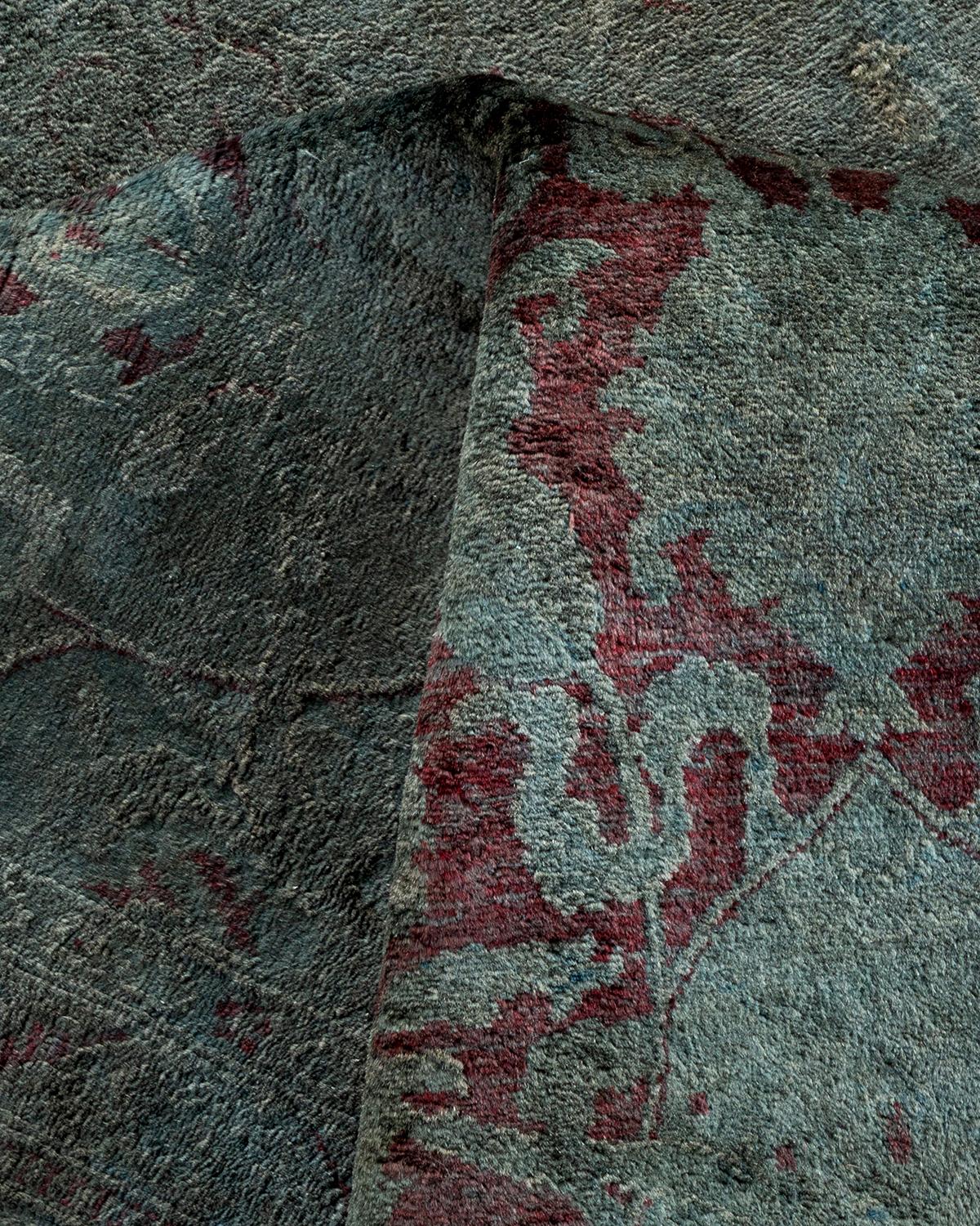 Alfombra de lana teñida a mano gris contemporánea en venta 1