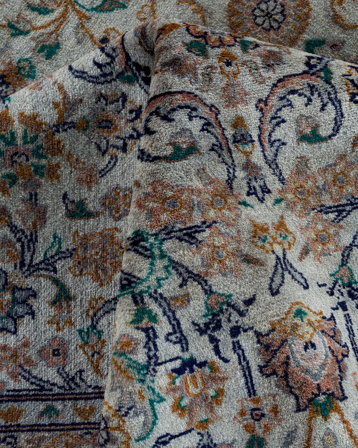 Contemporary Overdyed Hand Knotted Wool Gray Area Rug For Sale 3