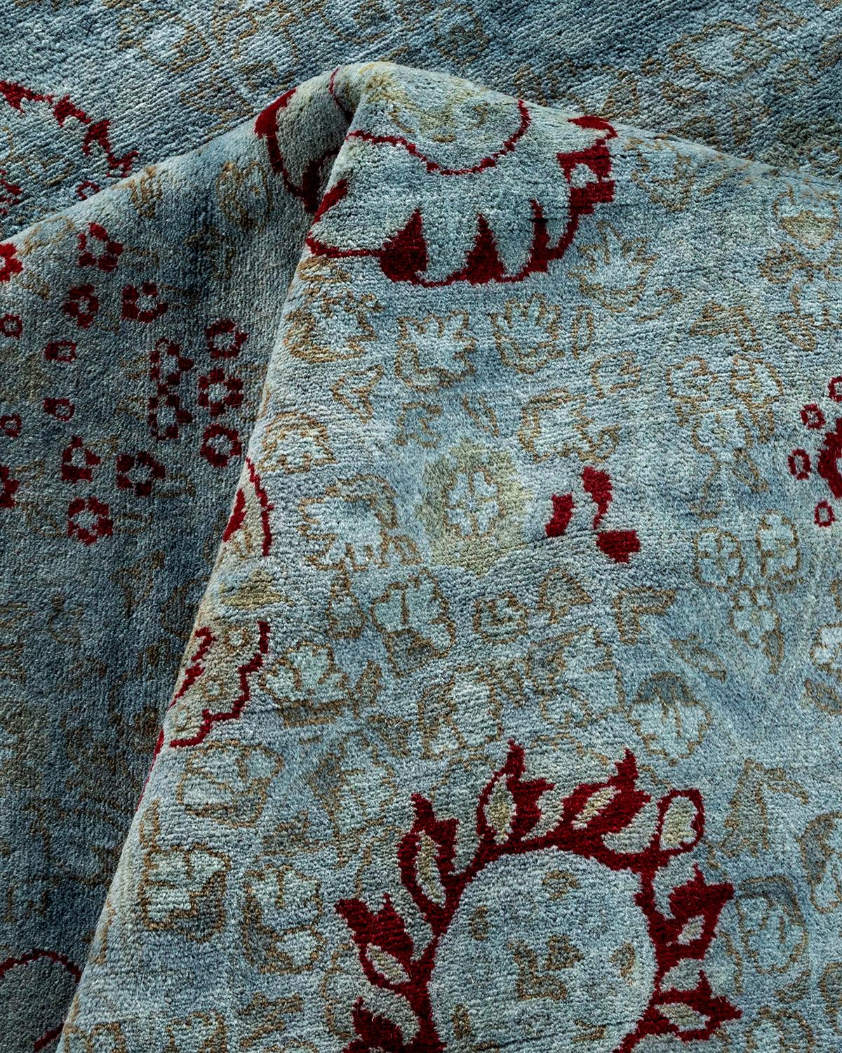 Contemporary Overdyed Hand Knotted Wool Gray Area Rug For Sale 3
