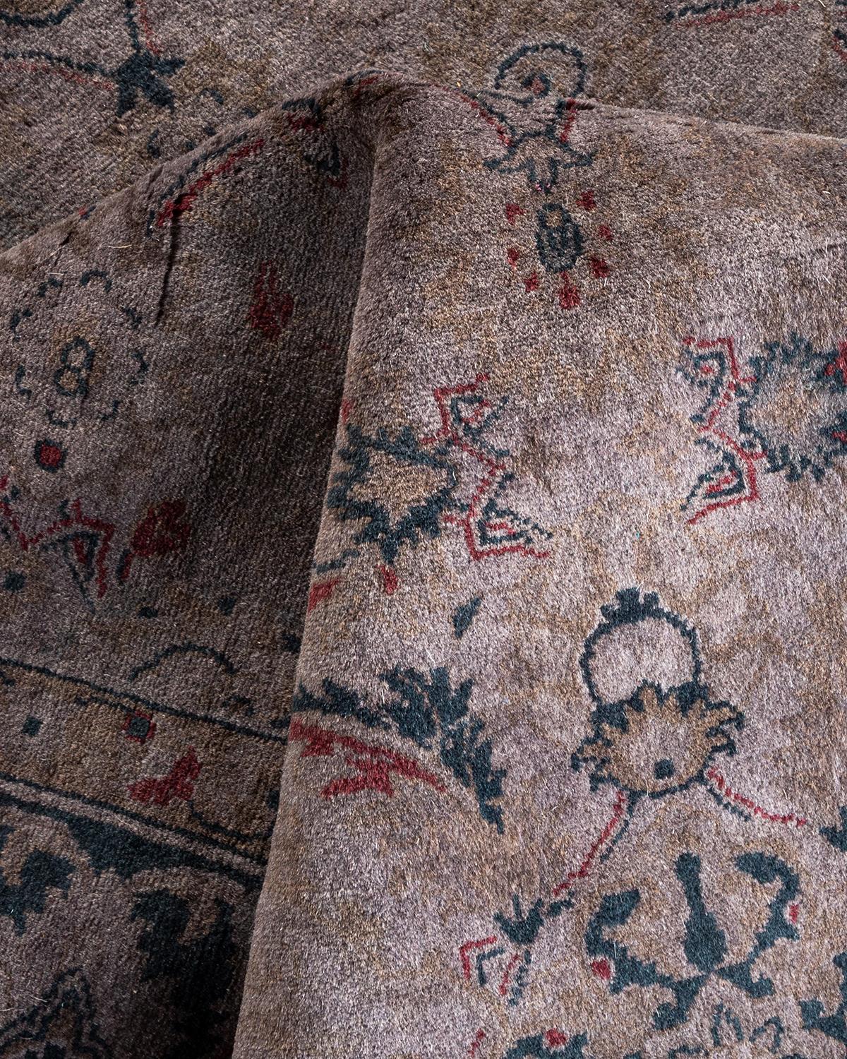 Contemporary Overdyed Hand Knotted Wool Gray Area Rug im Angebot 1