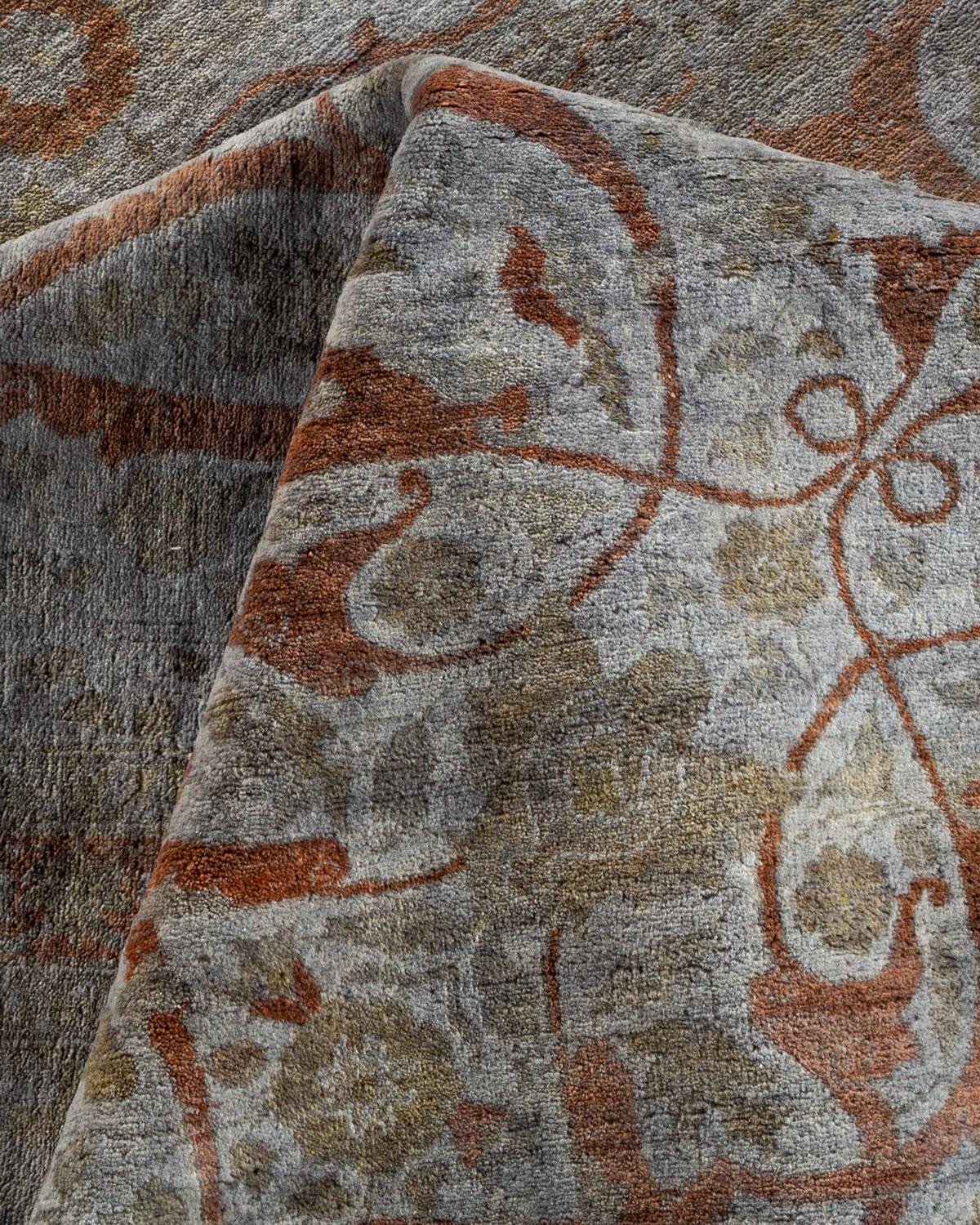 Contemporary Overdyed Hand Knotted Wool Gray Area Rug im Angebot 1