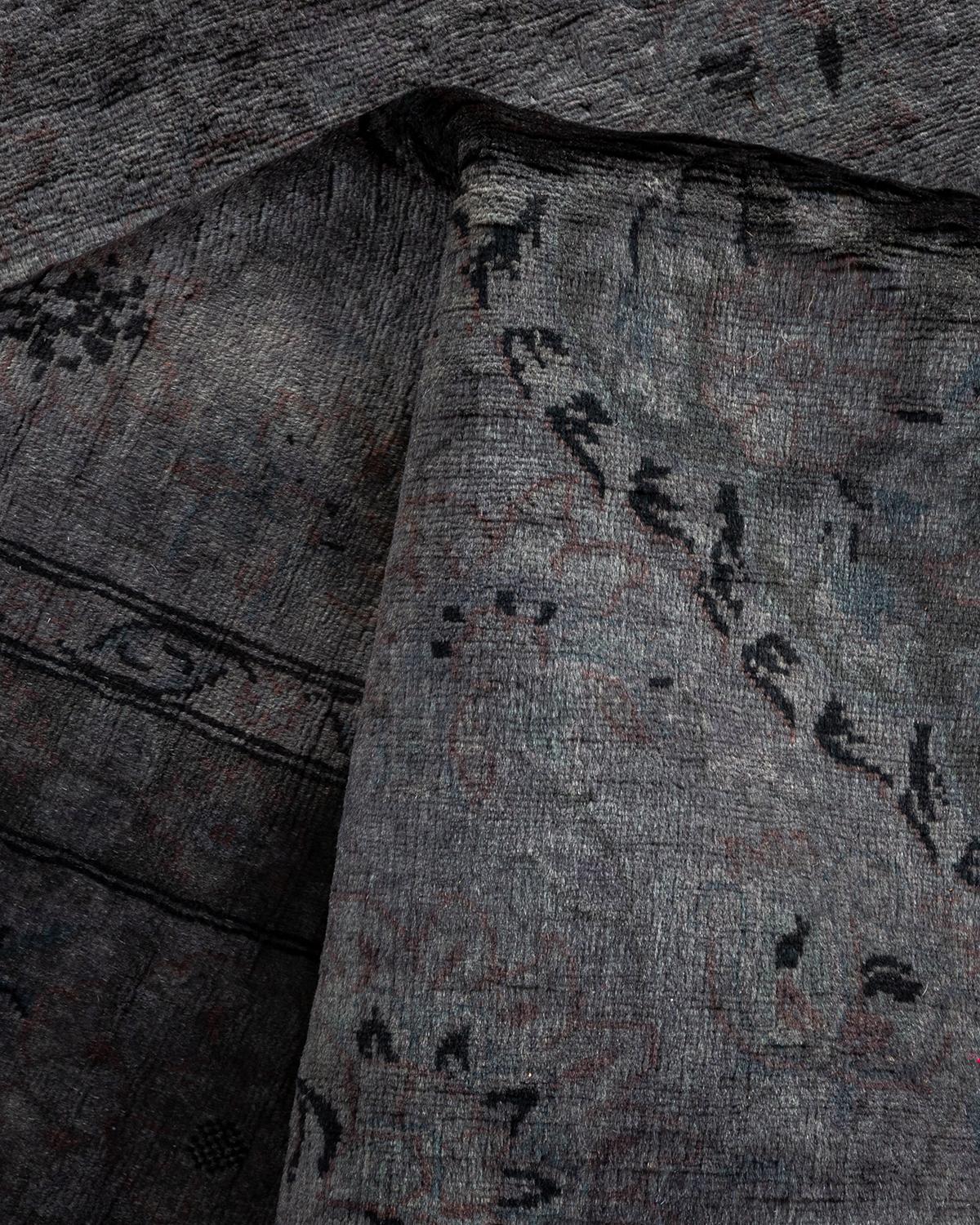 Contemporary Overdyed Hand Knotted Wool Gray Area Rug For Sale 3