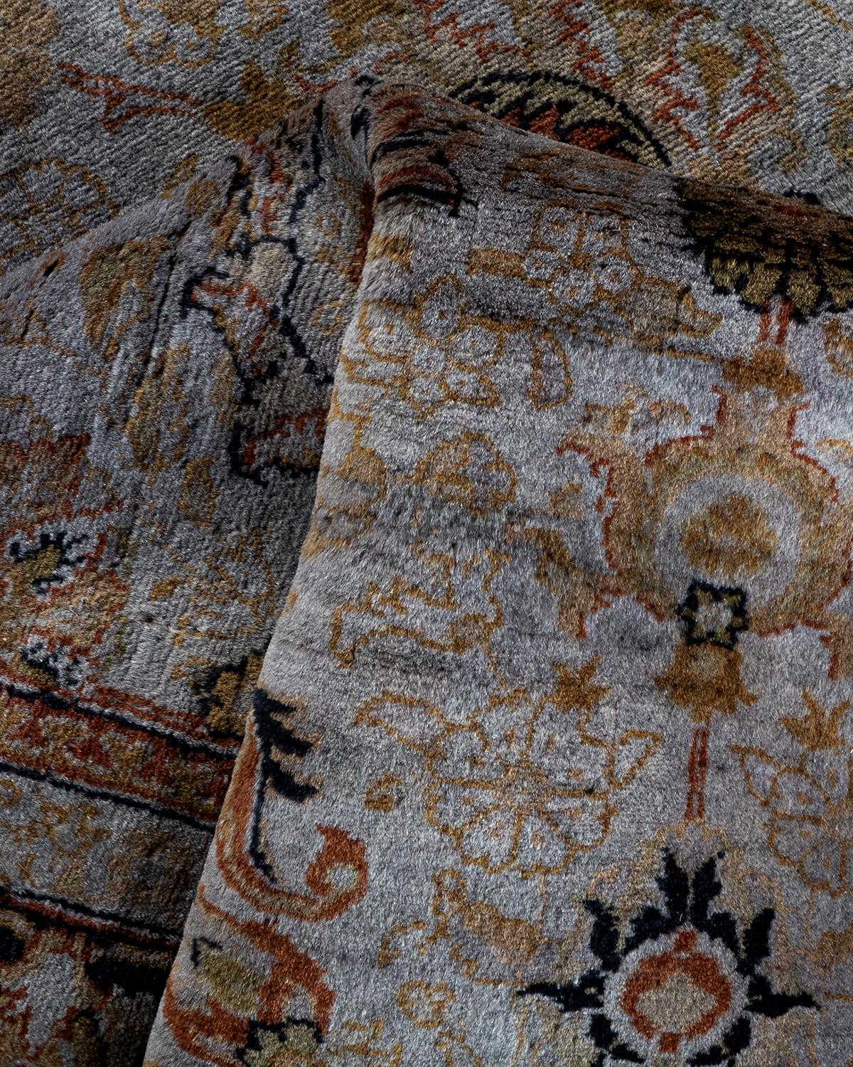 Contemporary Overdyed Hand Knotted Wool Gray Area Rug im Angebot 1