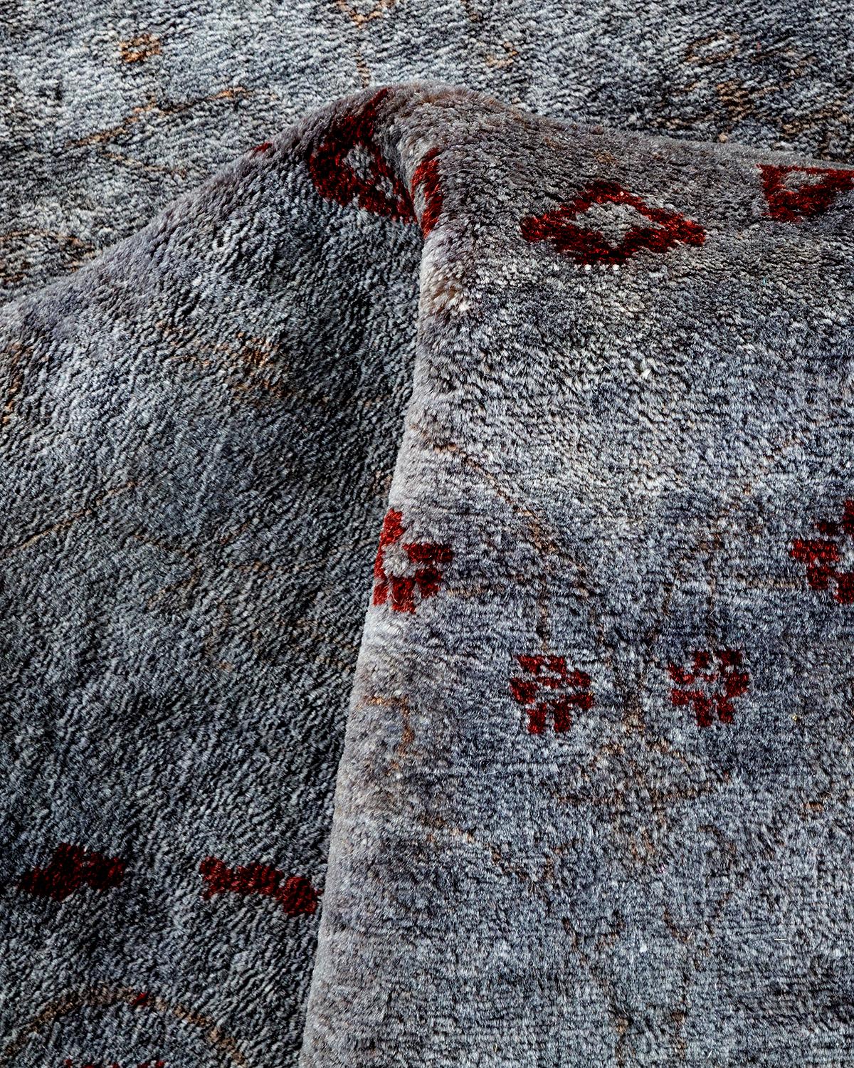 Contemporary Overdyed Hand Knotted Wool Gray Area Rug For Sale 3