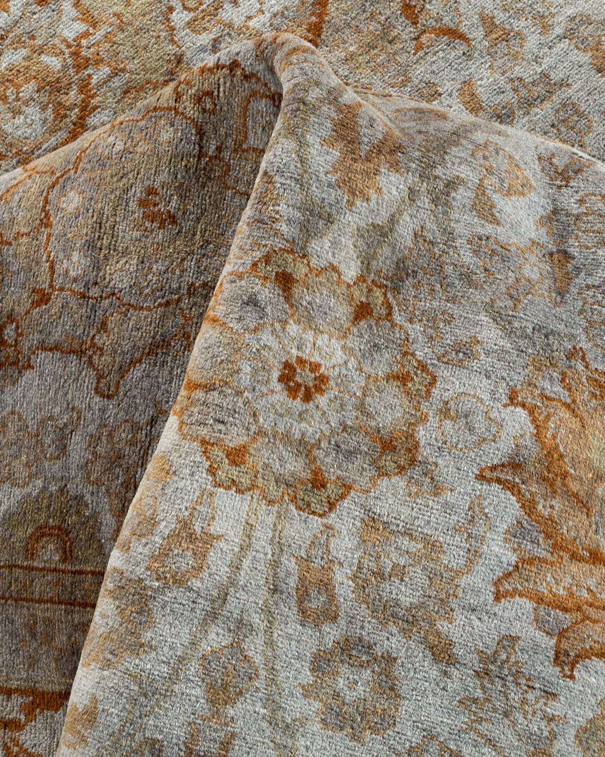 Contemporary Overdyed Hand Knotted Wool Gray Area Rug (Tapis de sol surdimensionné en laine grise nouée à la main) en vente 1