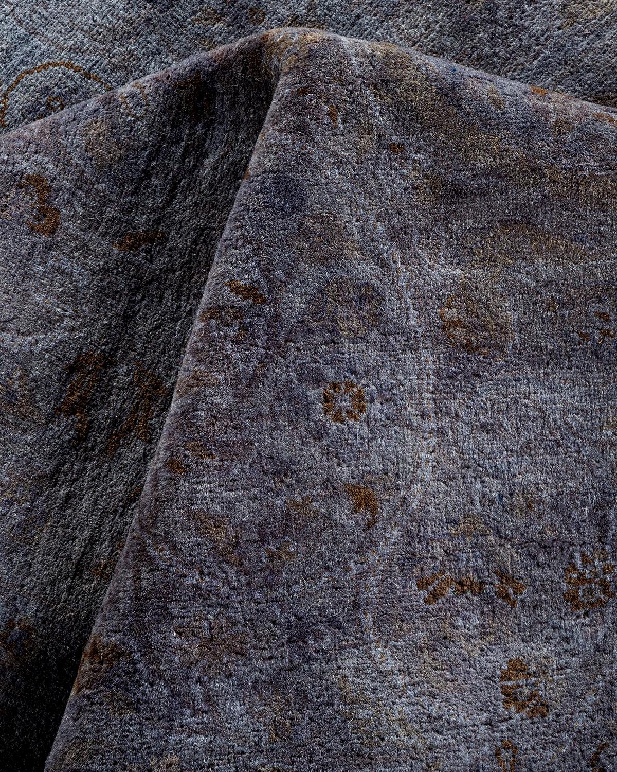 Contemporary Overdyed Hand Knotted Wool Gray Area Rug im Angebot 1