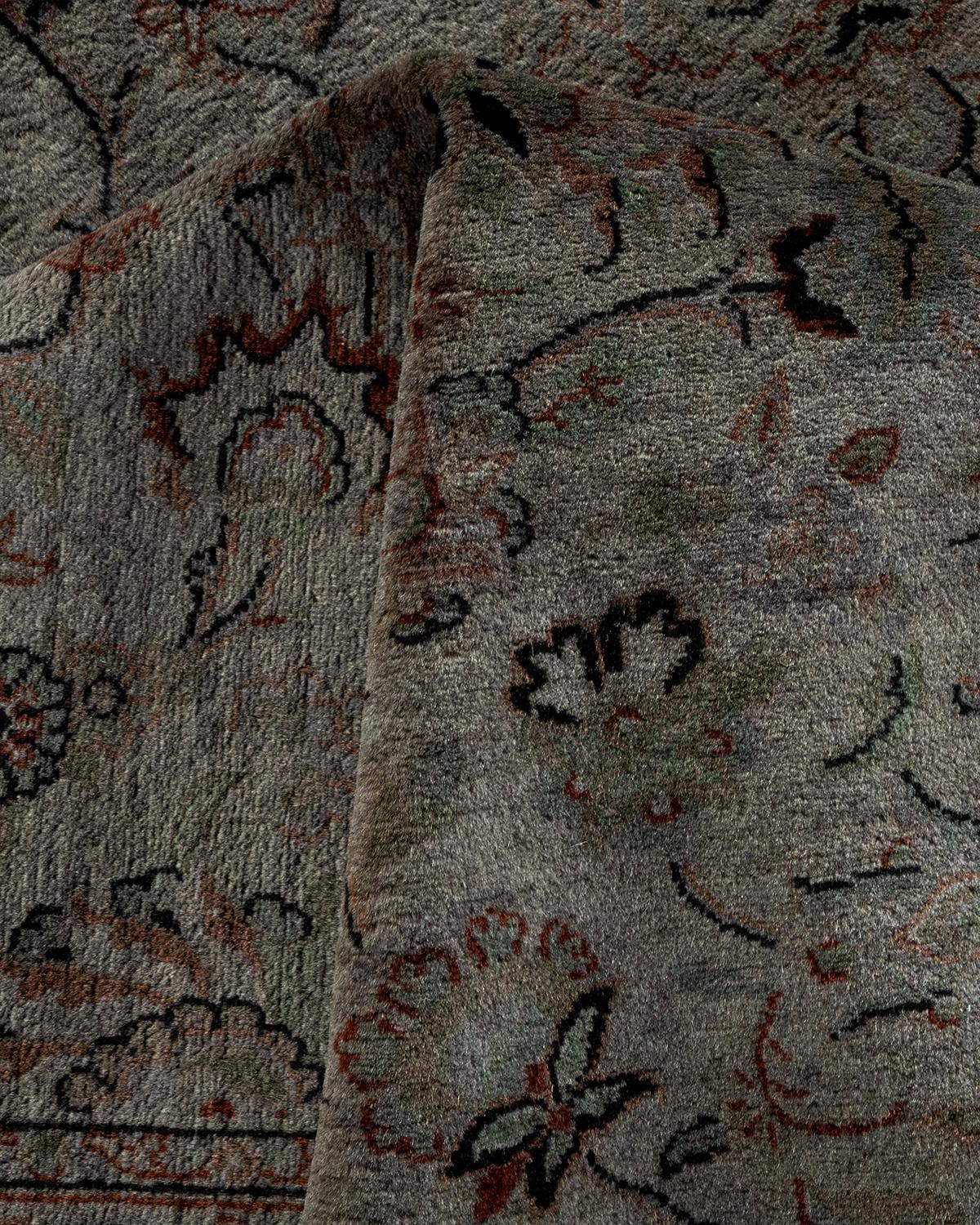 Contemporary Overdyed Hand Knotted Wool Gray Area Rug For Sale 3