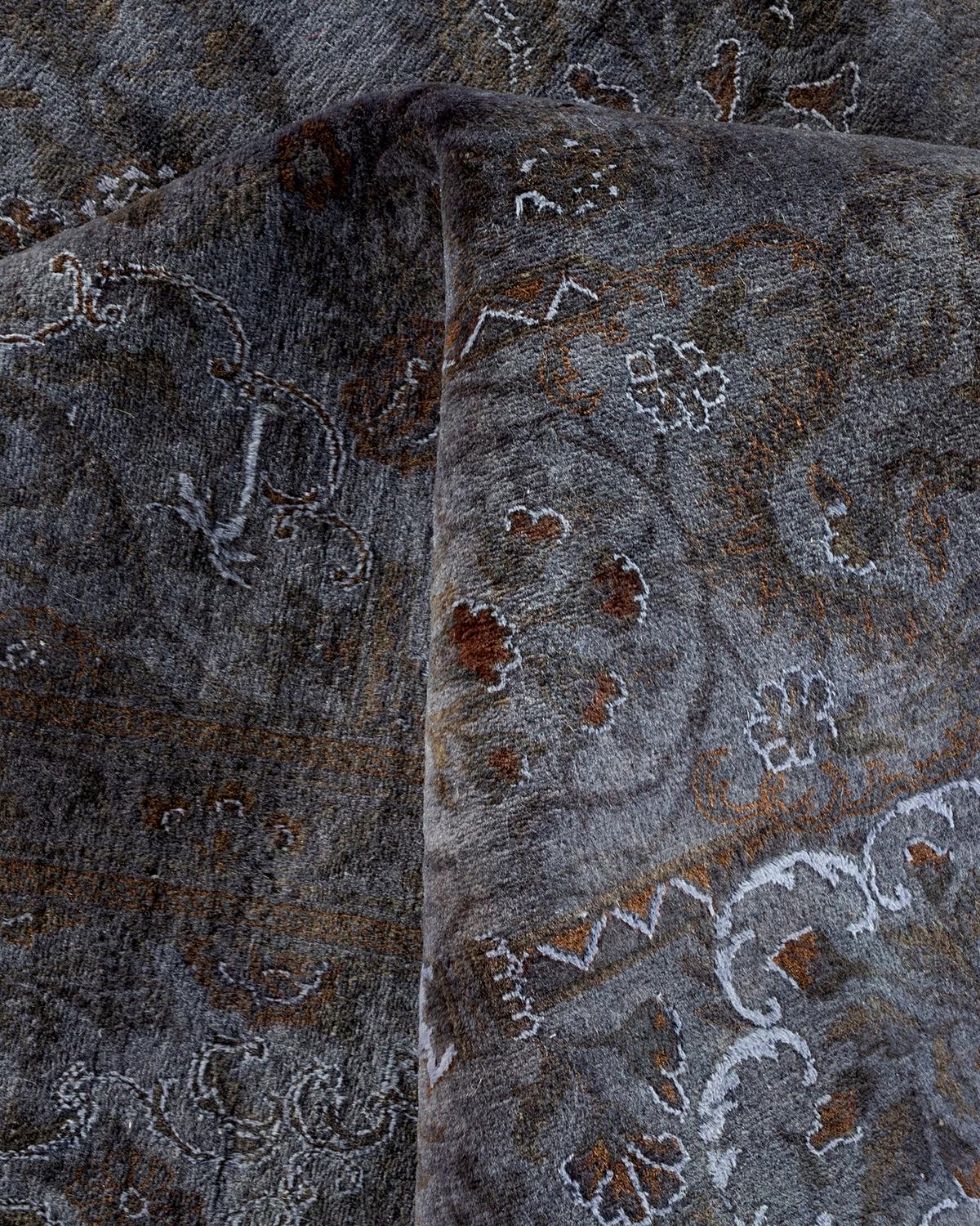 Contemporary Overdyed Hand Knotted Wool Gray Area Rug im Angebot 1