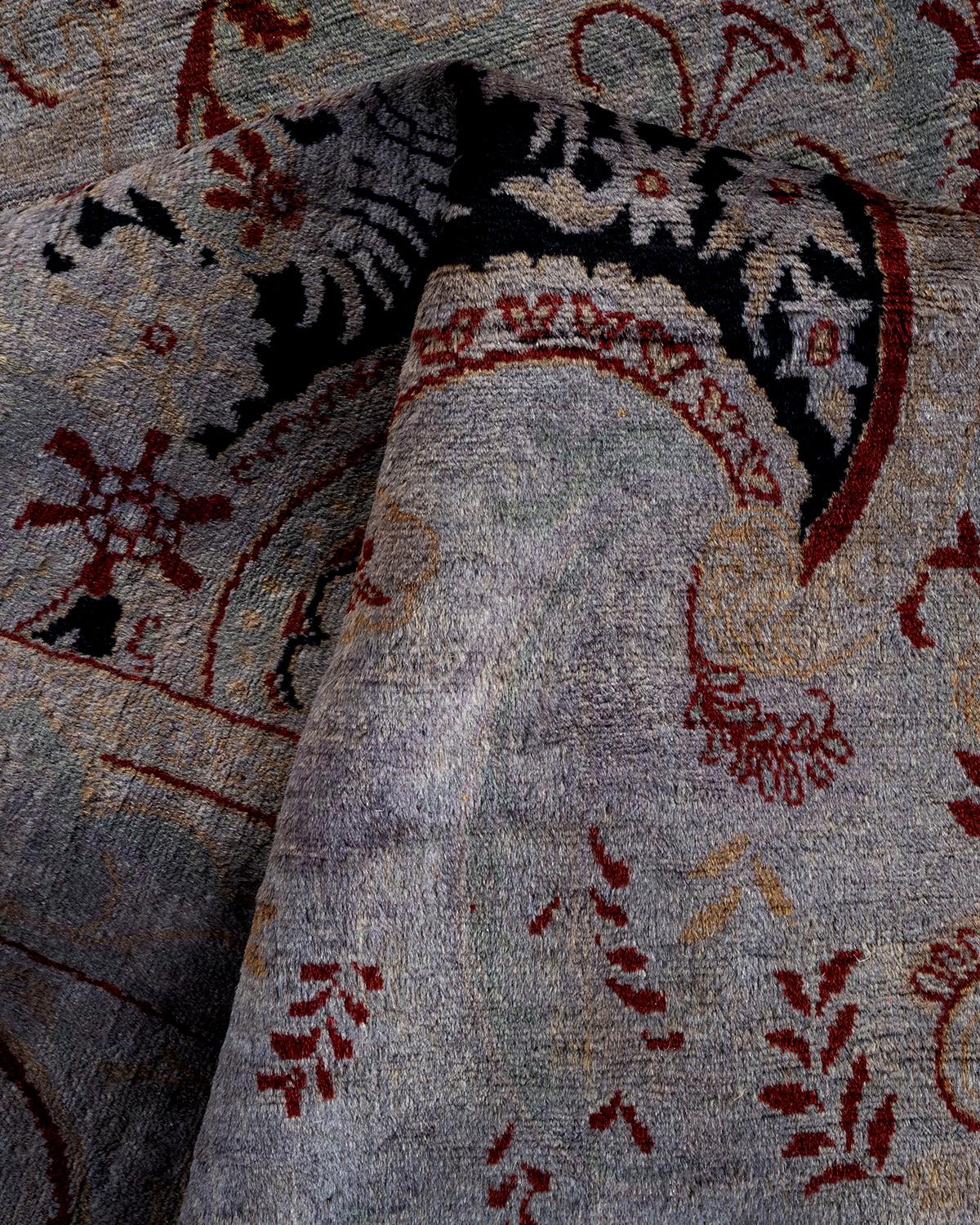 Contemporary Overdyed Hand Knotted Wool Gray Area Rug (Tapis de sol surdimensionné en laine grise nouée à la main) en vente 1