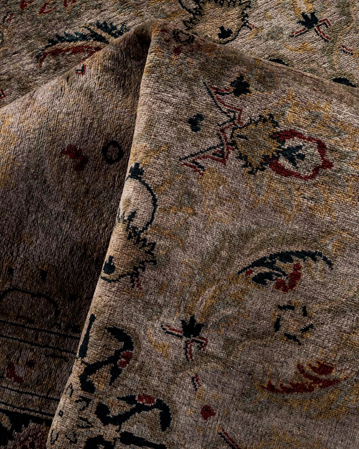 Contemporary Overdyed Hand Knotted Wool Gray Area Rug For Sale 3