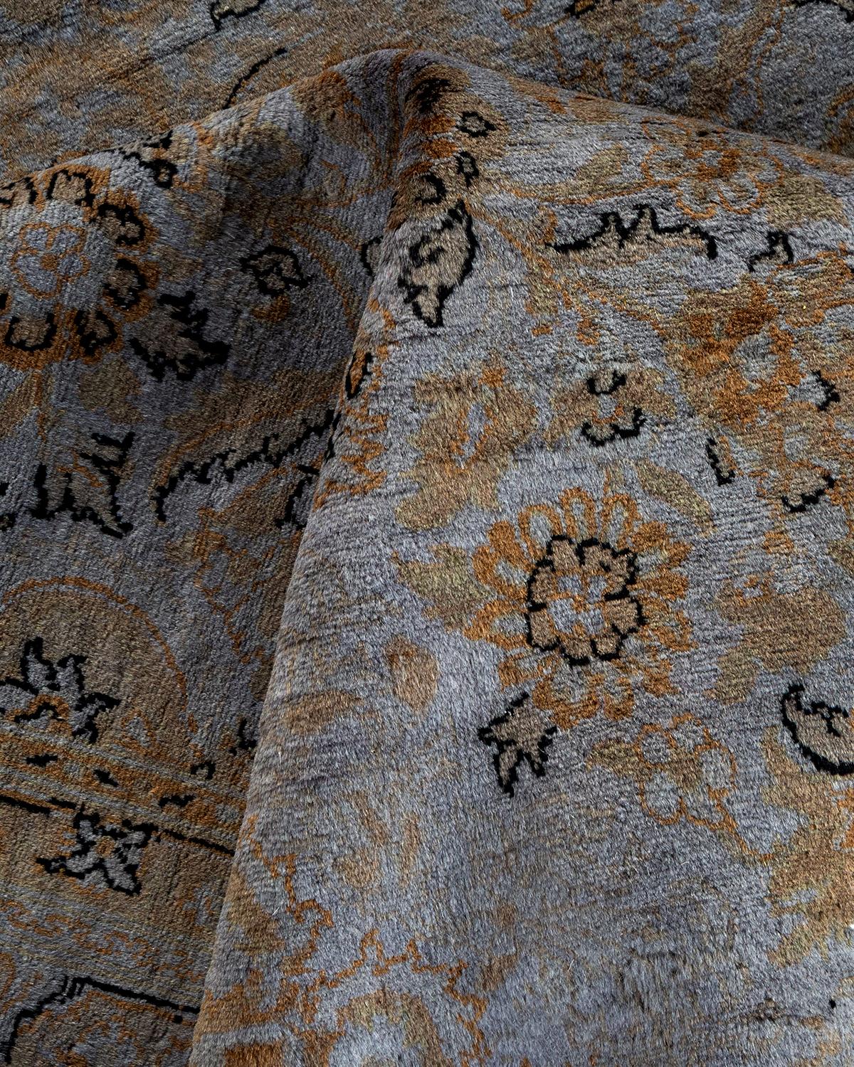 Contemporary Overdyed Hand Knotted Wool Gray Area Rug For Sale 3