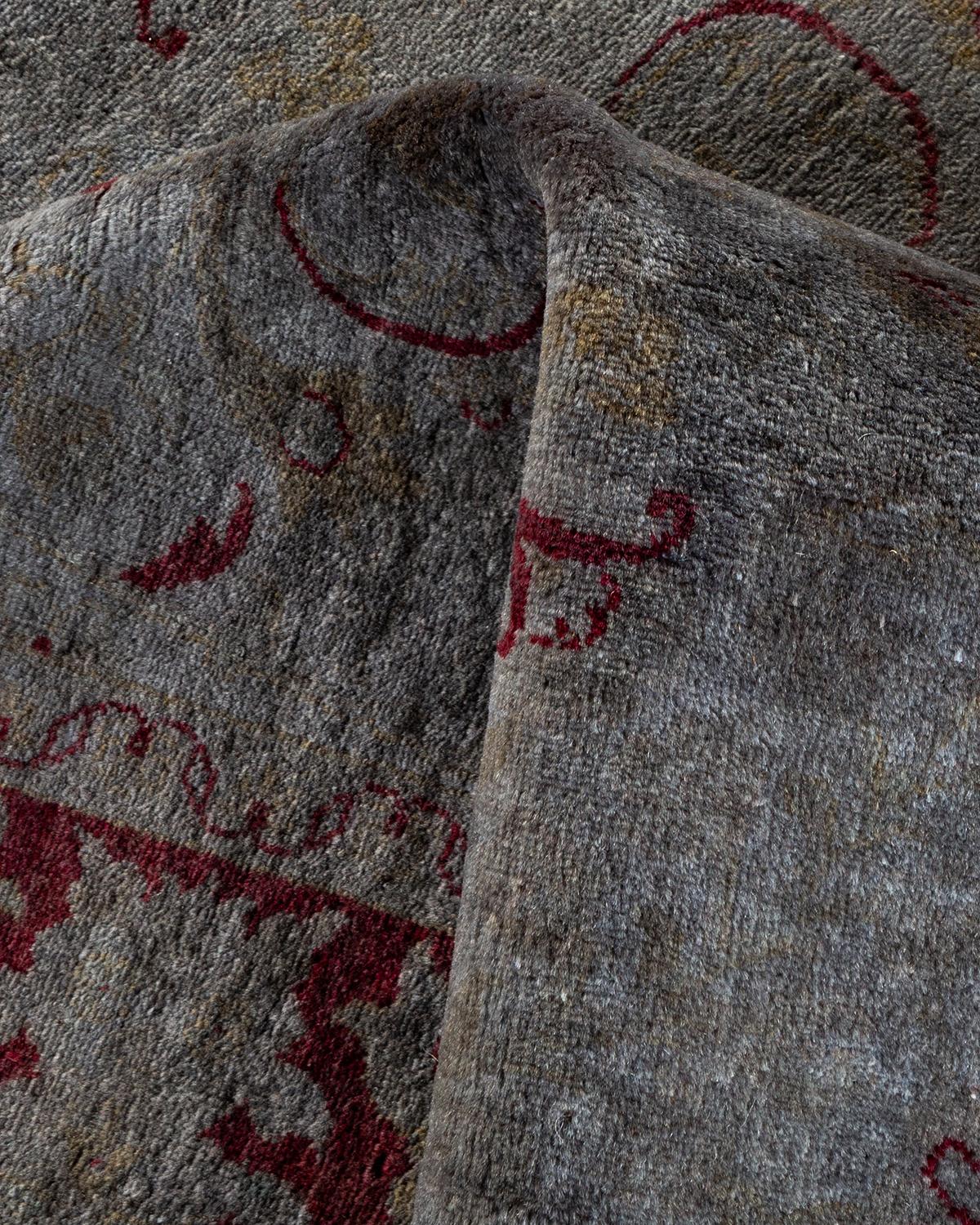 Alfombra de lana teñida a mano gris contemporánea en venta 1