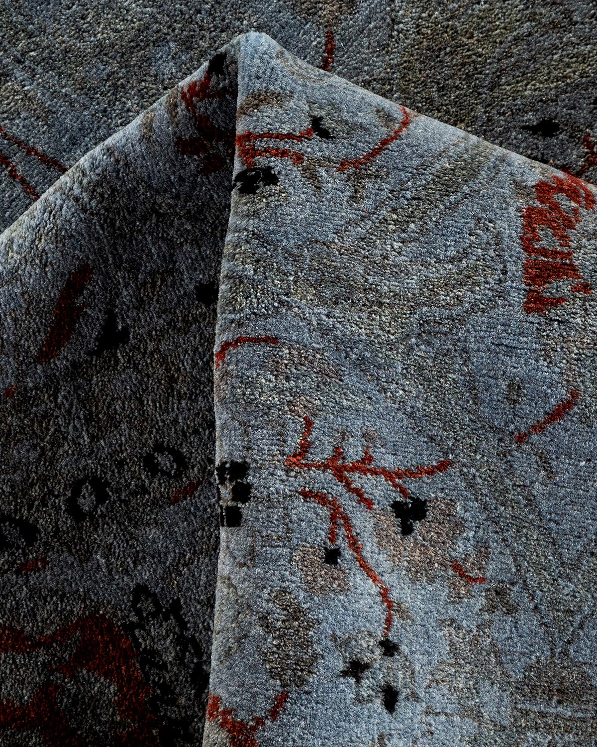Contemporary Overdyed Hand Knotted Wool Gray Area Rug (Tapis de sol surdimensionné en laine grise nouée à la main) en vente 1