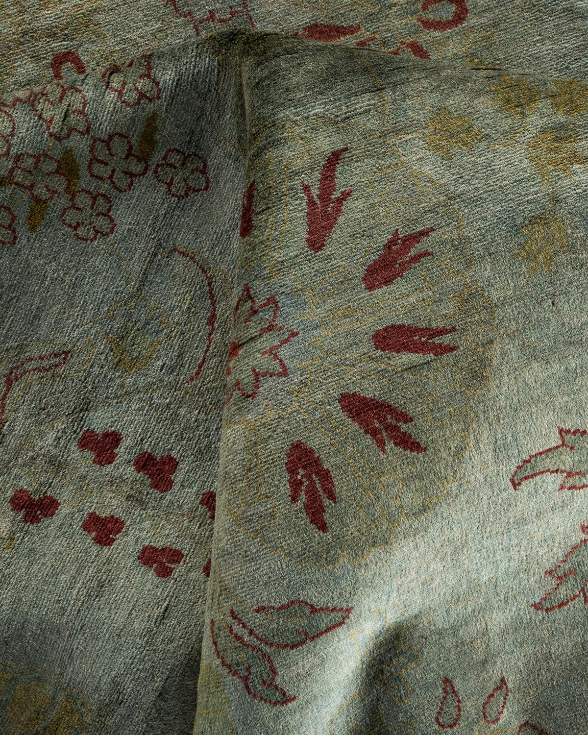 Contemporary Overdyed Hand Knotted Wool Gray Area Rug For Sale 3