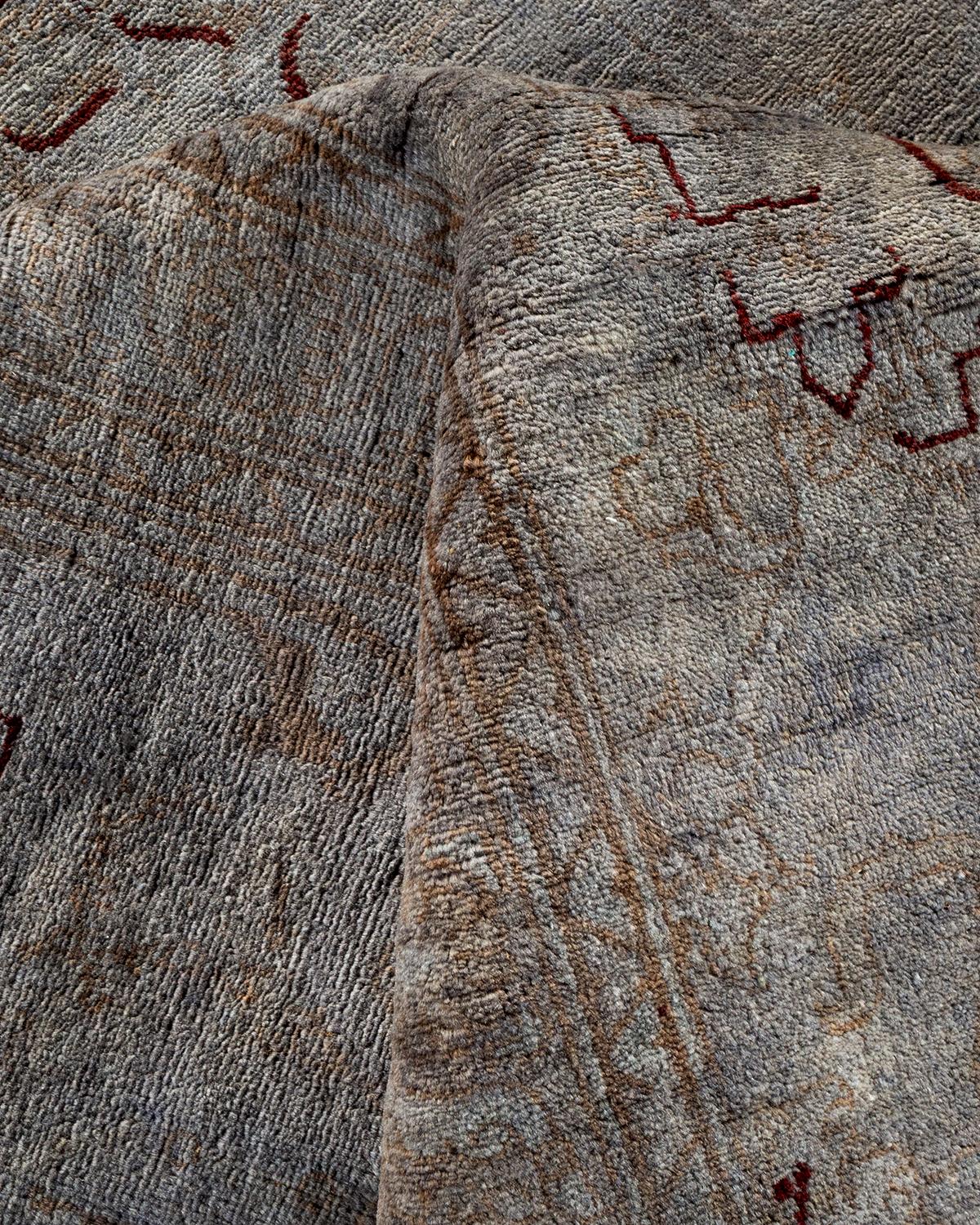 Contemporary Overdyed Hand Knotted Wool Gray Area Rug im Angebot 1