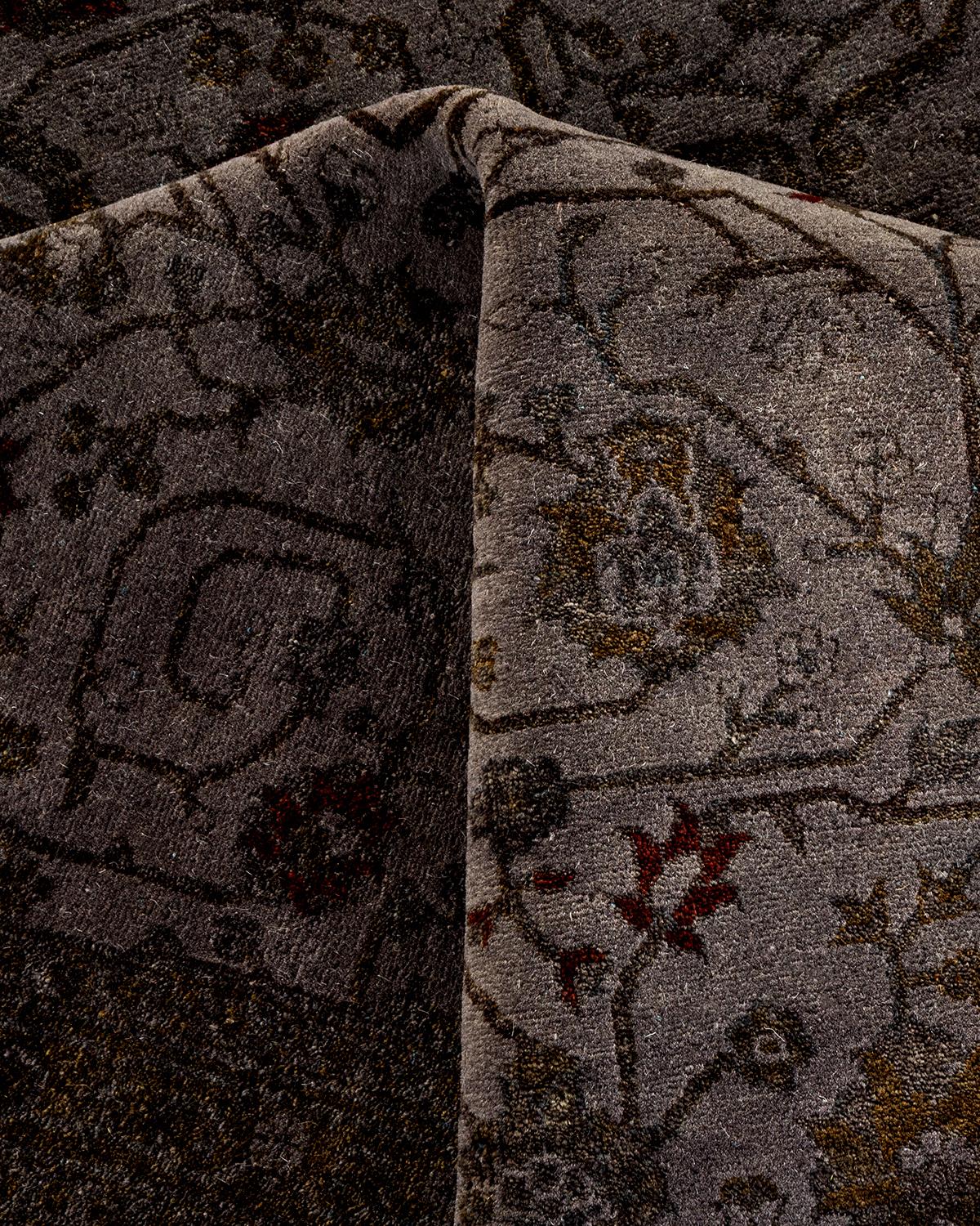 Contemporary Overdyed Hand Knotted Wool Gray Area Rug For Sale 3