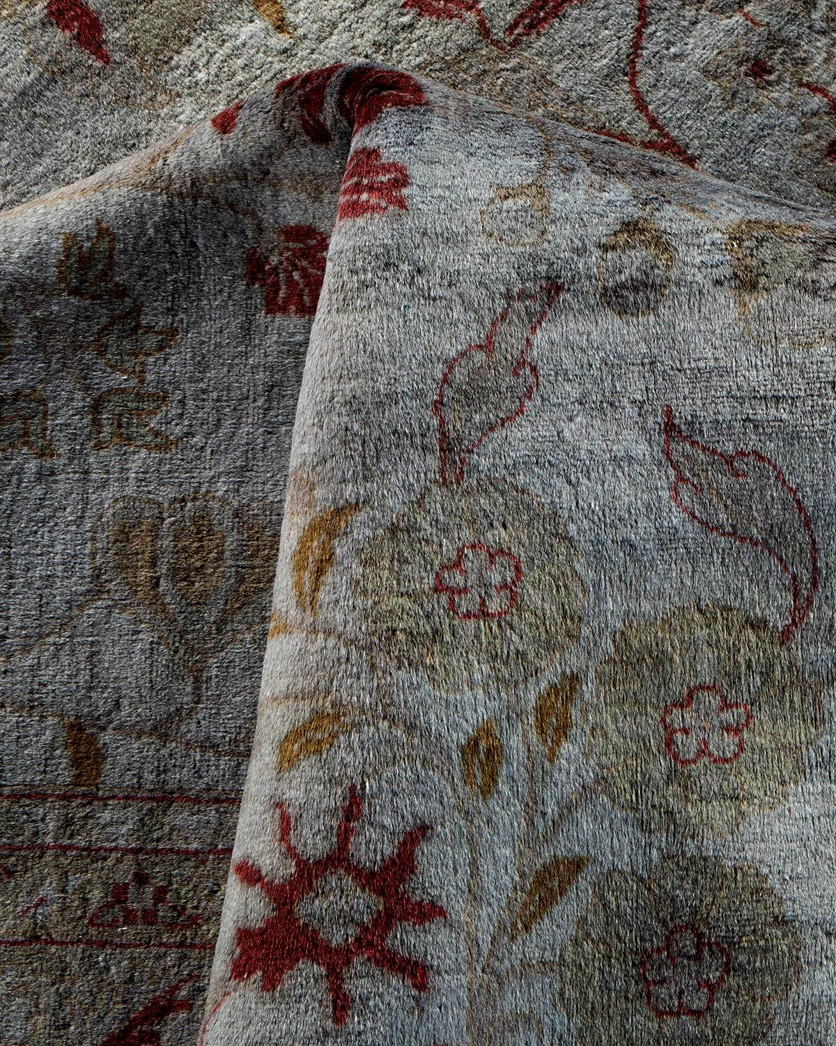Contemporary Overdyed Hand Knotted Wool Gray Area Rug For Sale 3