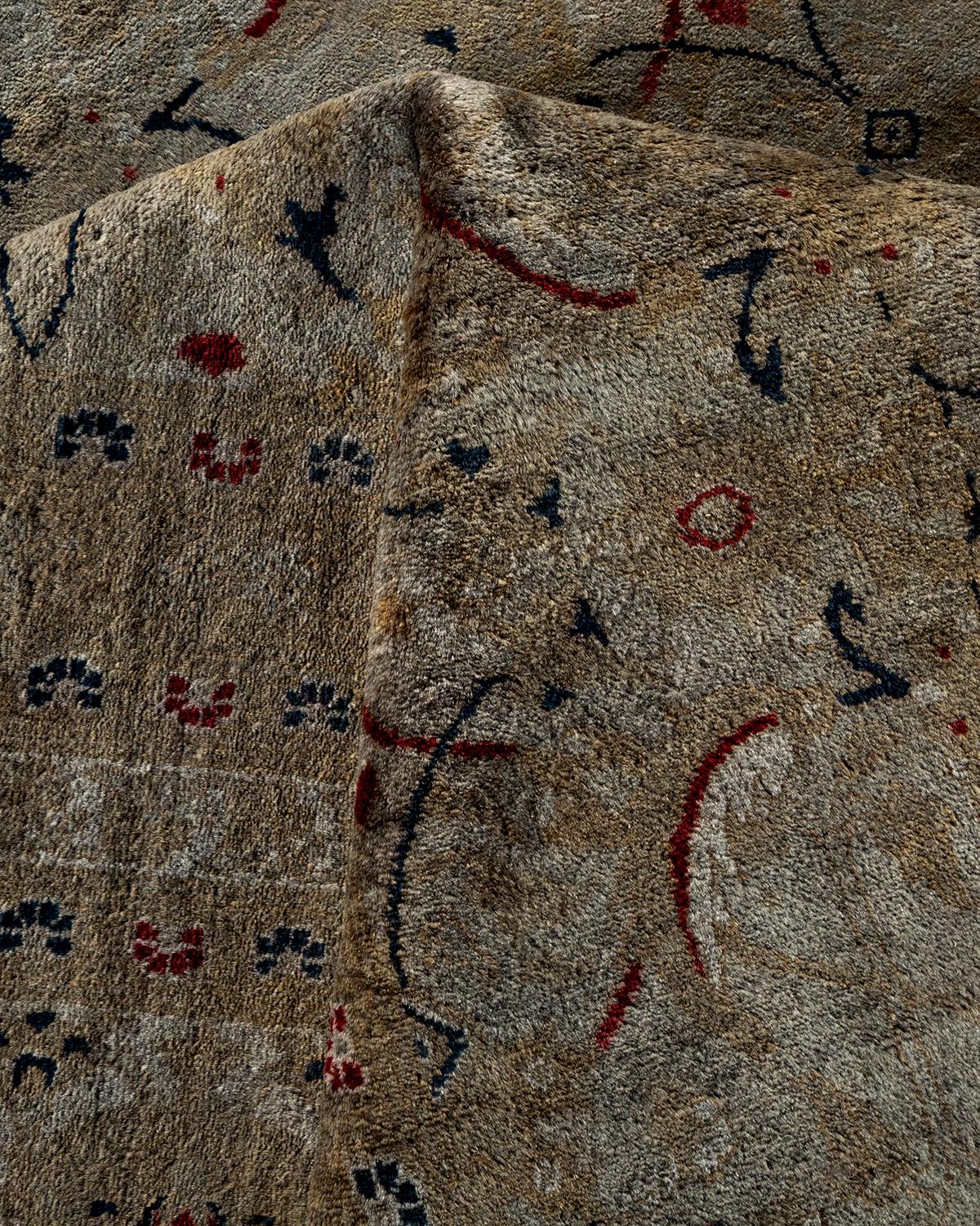 Contemporary Overdyed Hand Knotted Wool Gray Area Rug For Sale 3