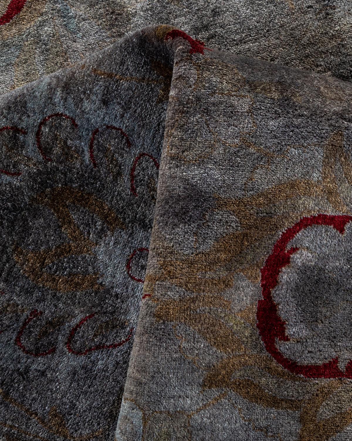 Contemporary Overdyed Hand Knotted Wool Gray Area Rug For Sale 3