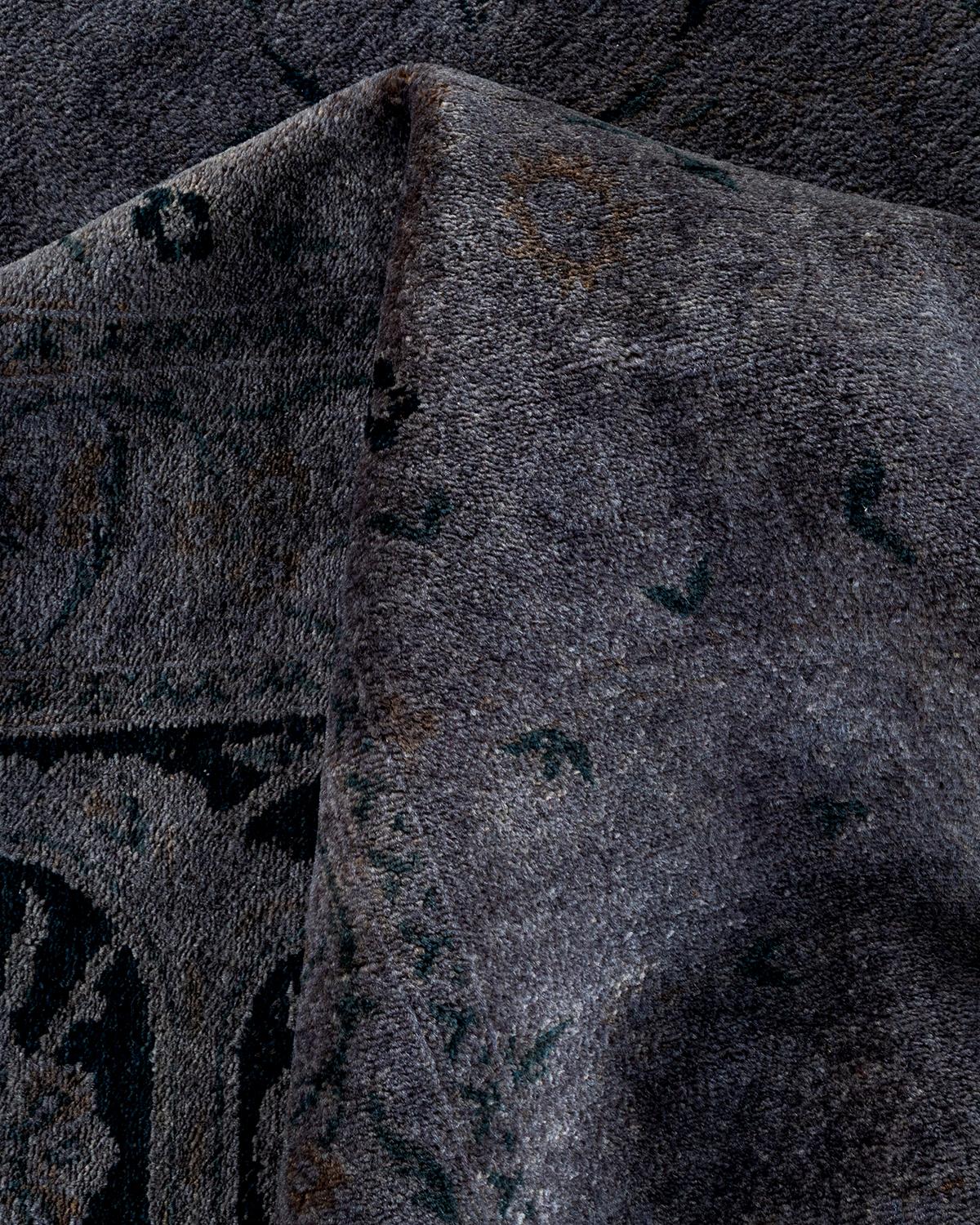 Contemporary Overdyed Hand Knotted Wool Gray Area Rug For Sale 3